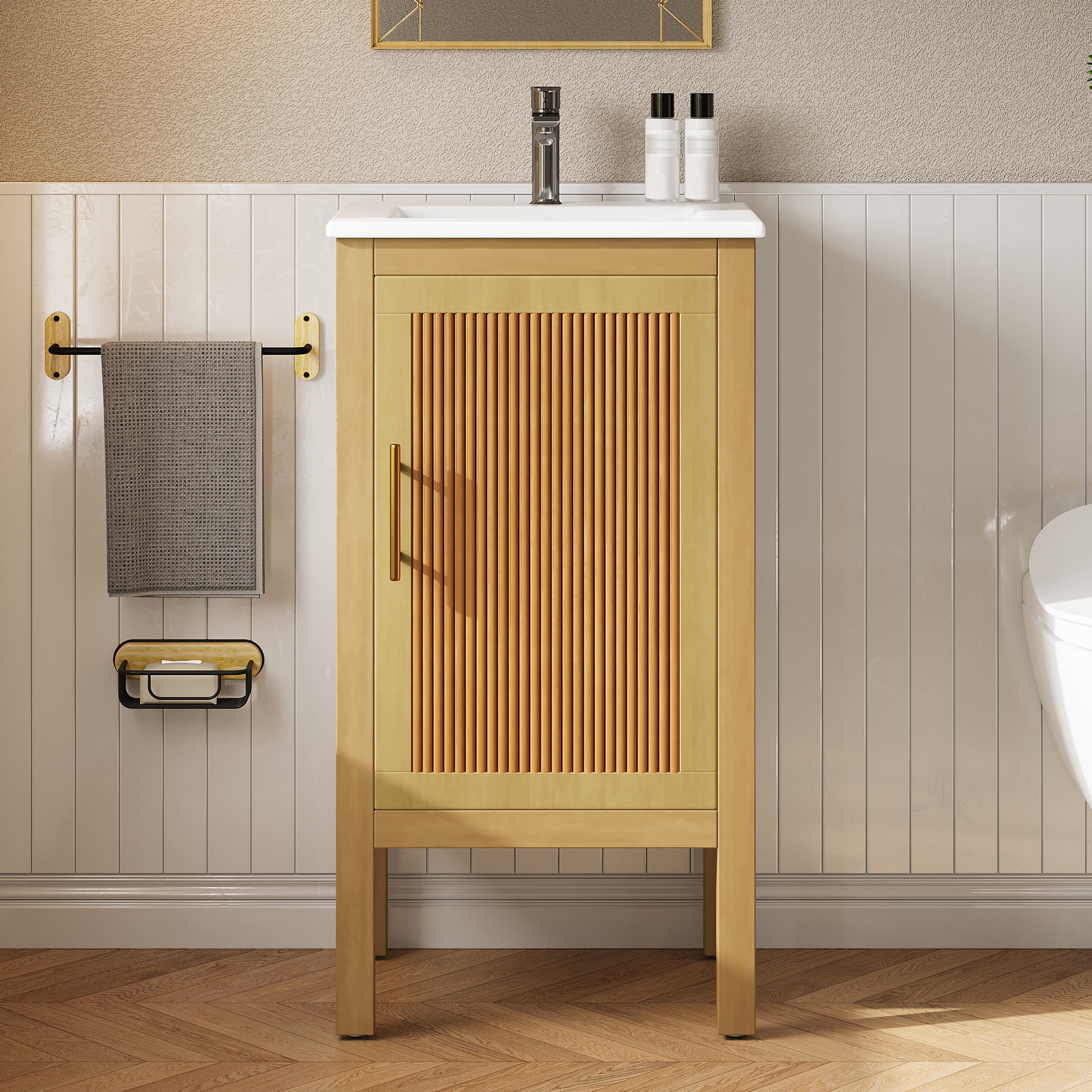 Armoire salle bain 18po lavabo céramique, blanc