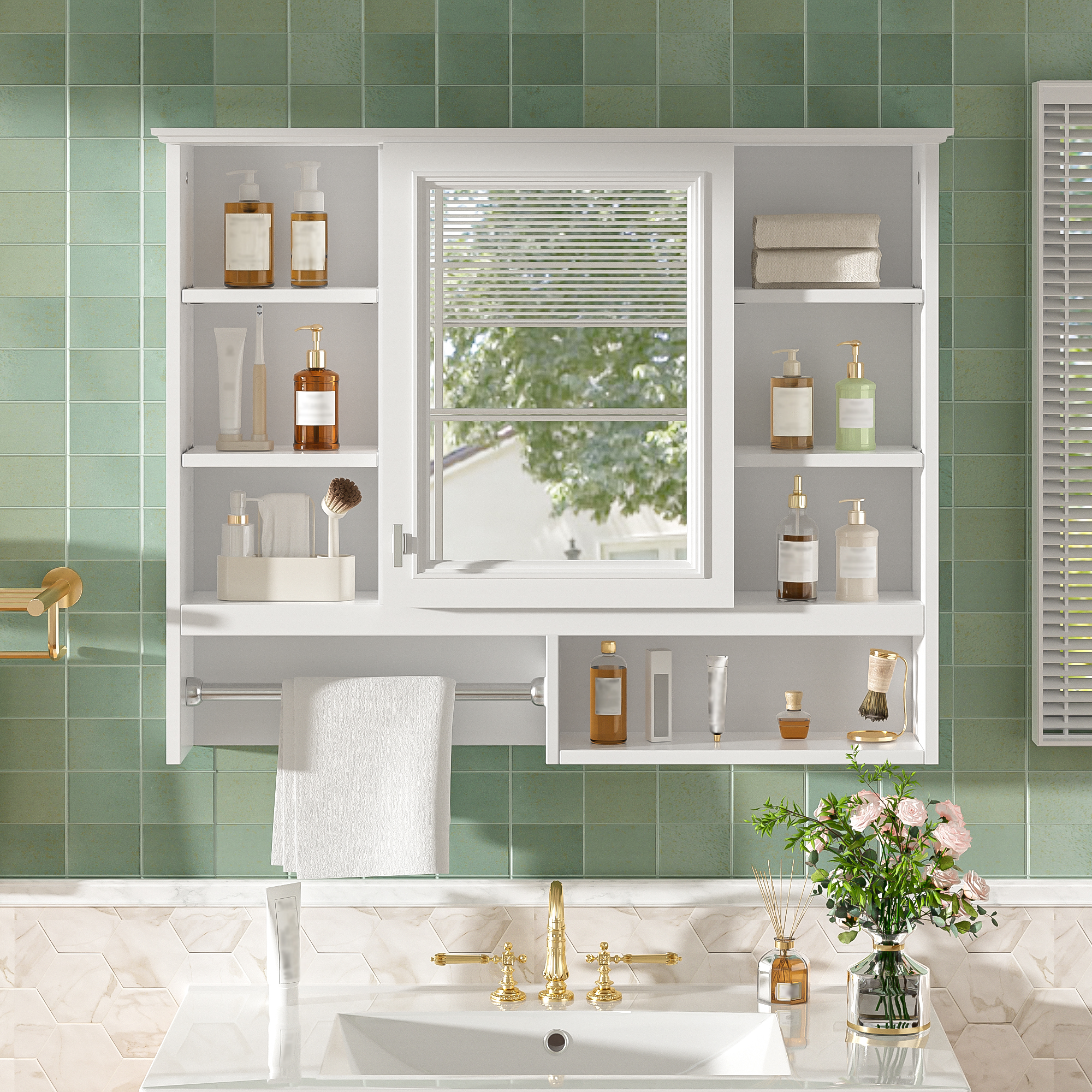 Miroir armoire mur 35" 2 portes charnières silencieuses rangement