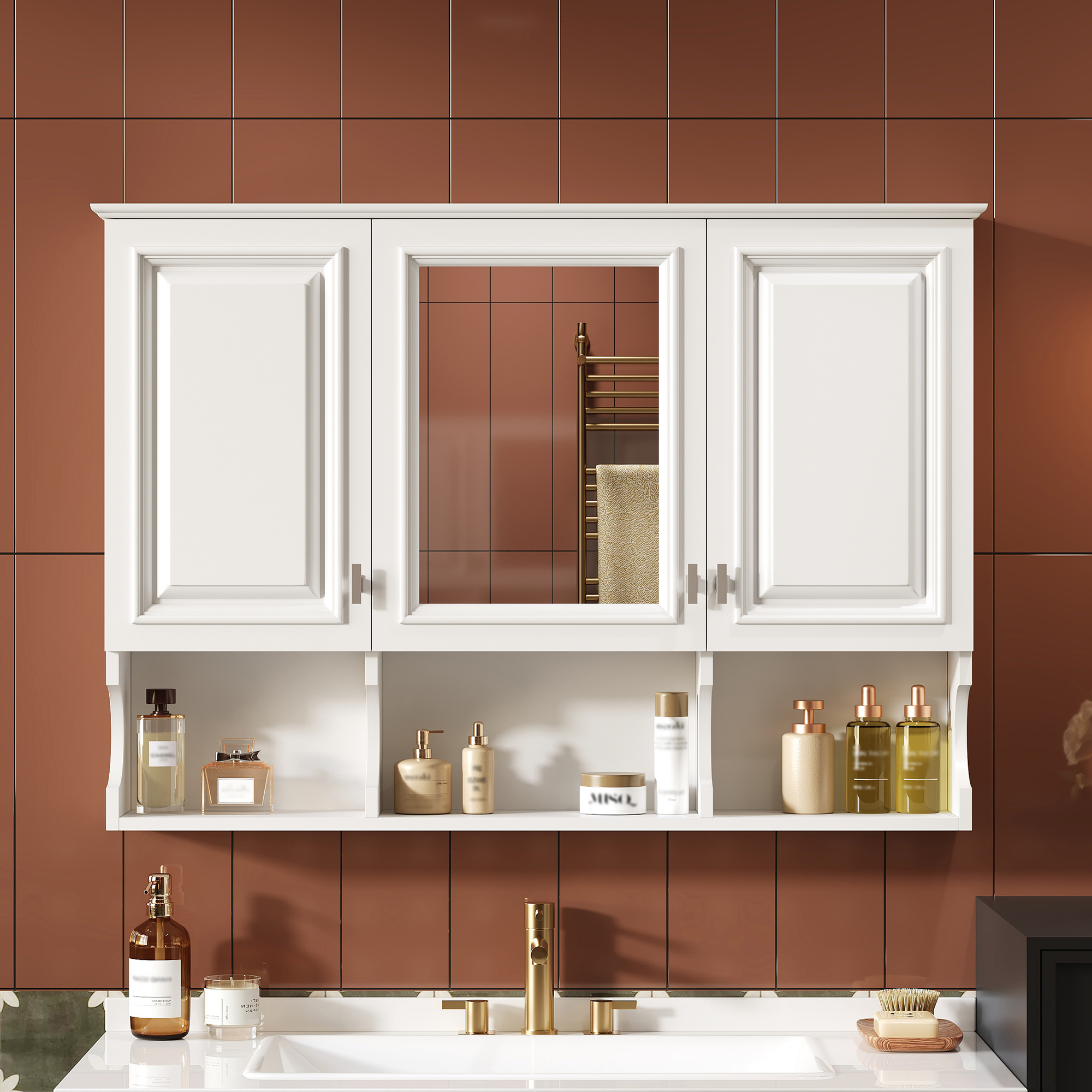 Armoire pharmacie miroir 41po portes tablettes ouvertes ajustables