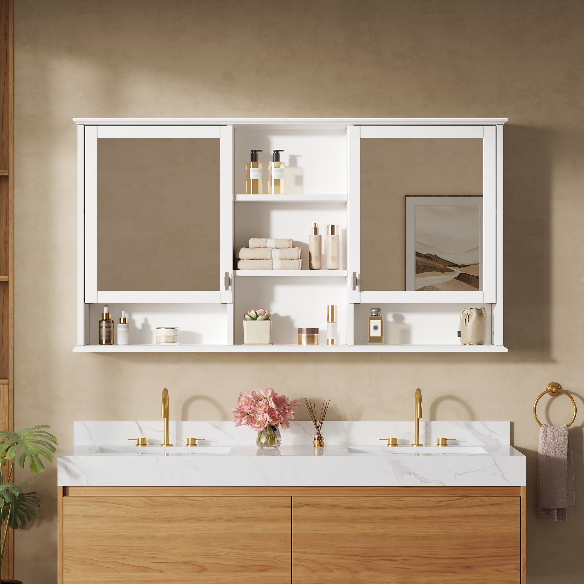 Armoire miroir 55po, 2 en 1, tablettes ajustables, fermeture douce