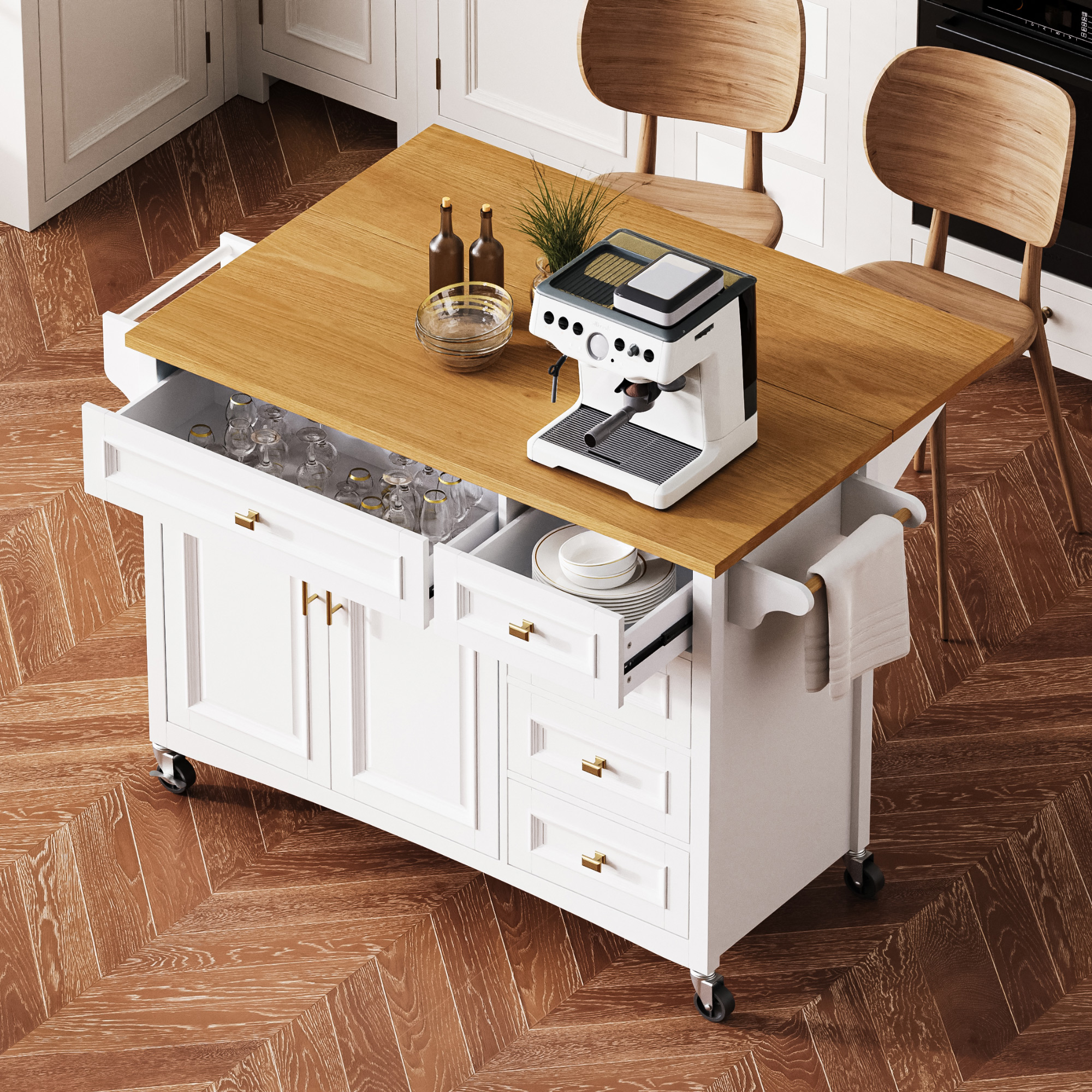 K&K Îlot cuisine 52" rabattable, blanc
