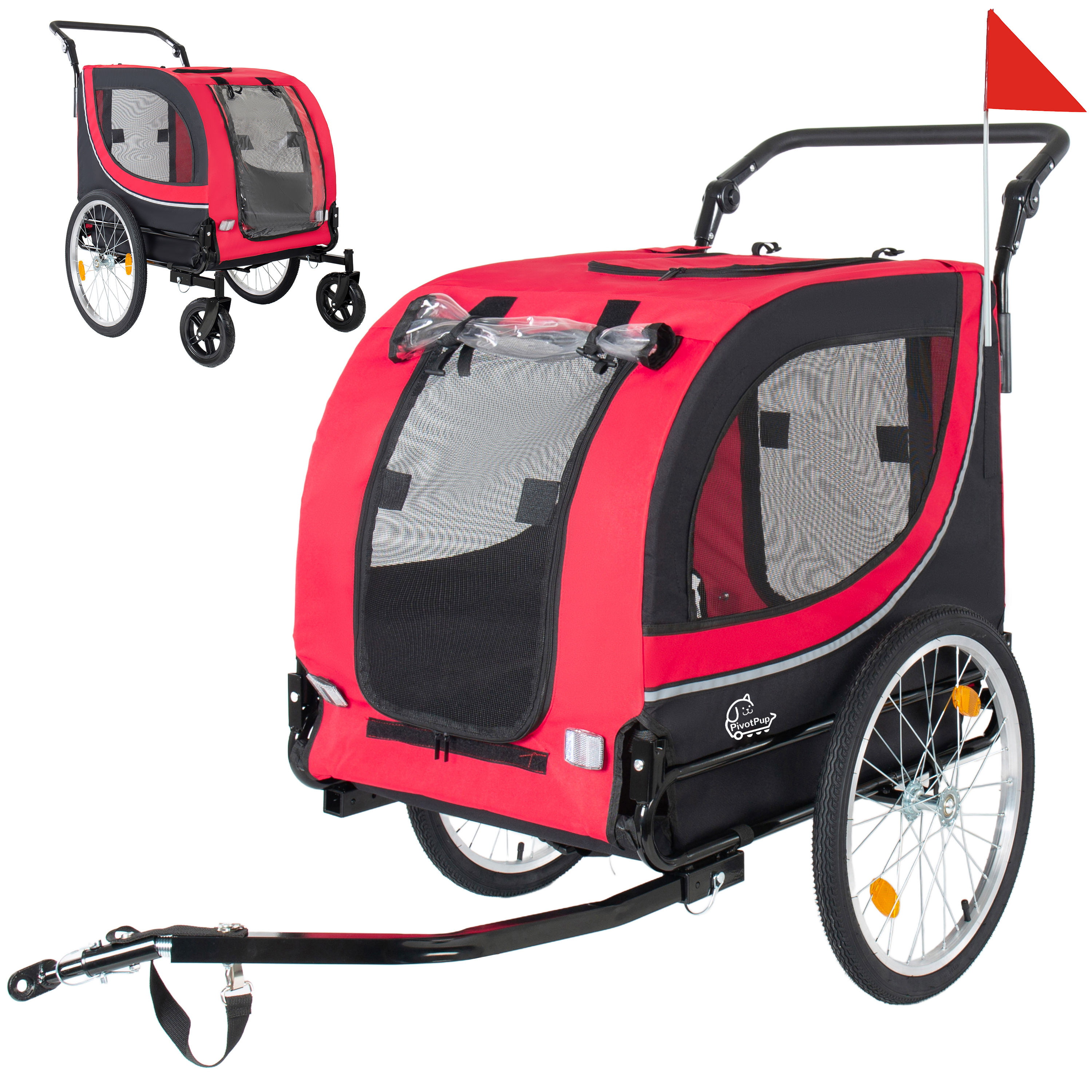 Remorque vélo animal domestique 2-en-1 chiens 100lbs rouge