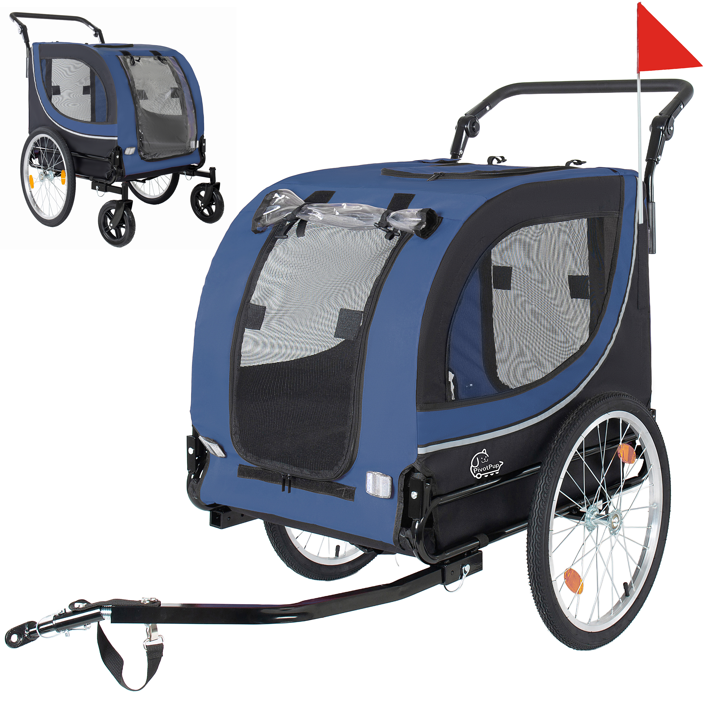 Remorque vélo animal domestique 2-en-1 chiens 100lbs bleu foncé