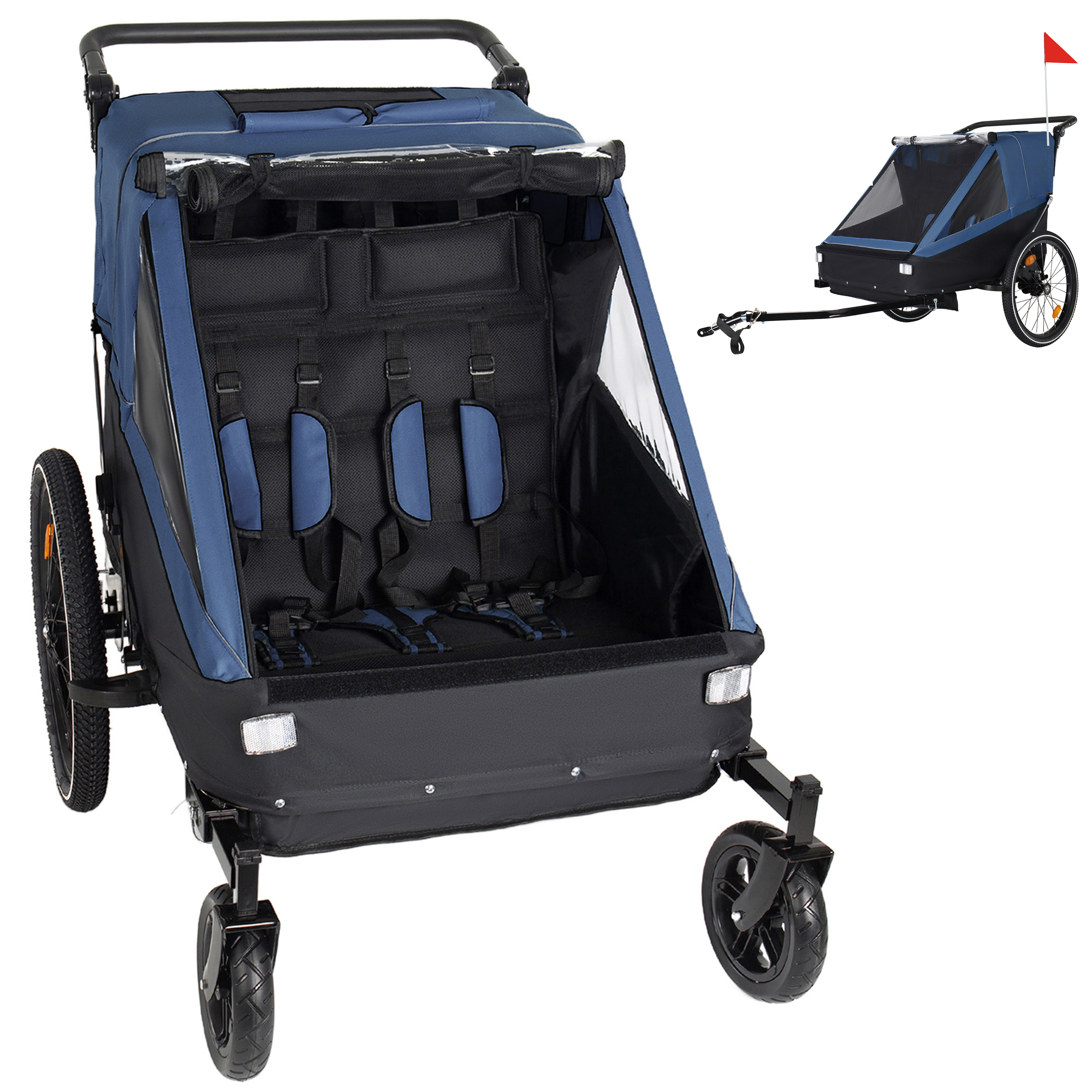 Remorque vélo enfant 2 en 1 jogger bleu foncé