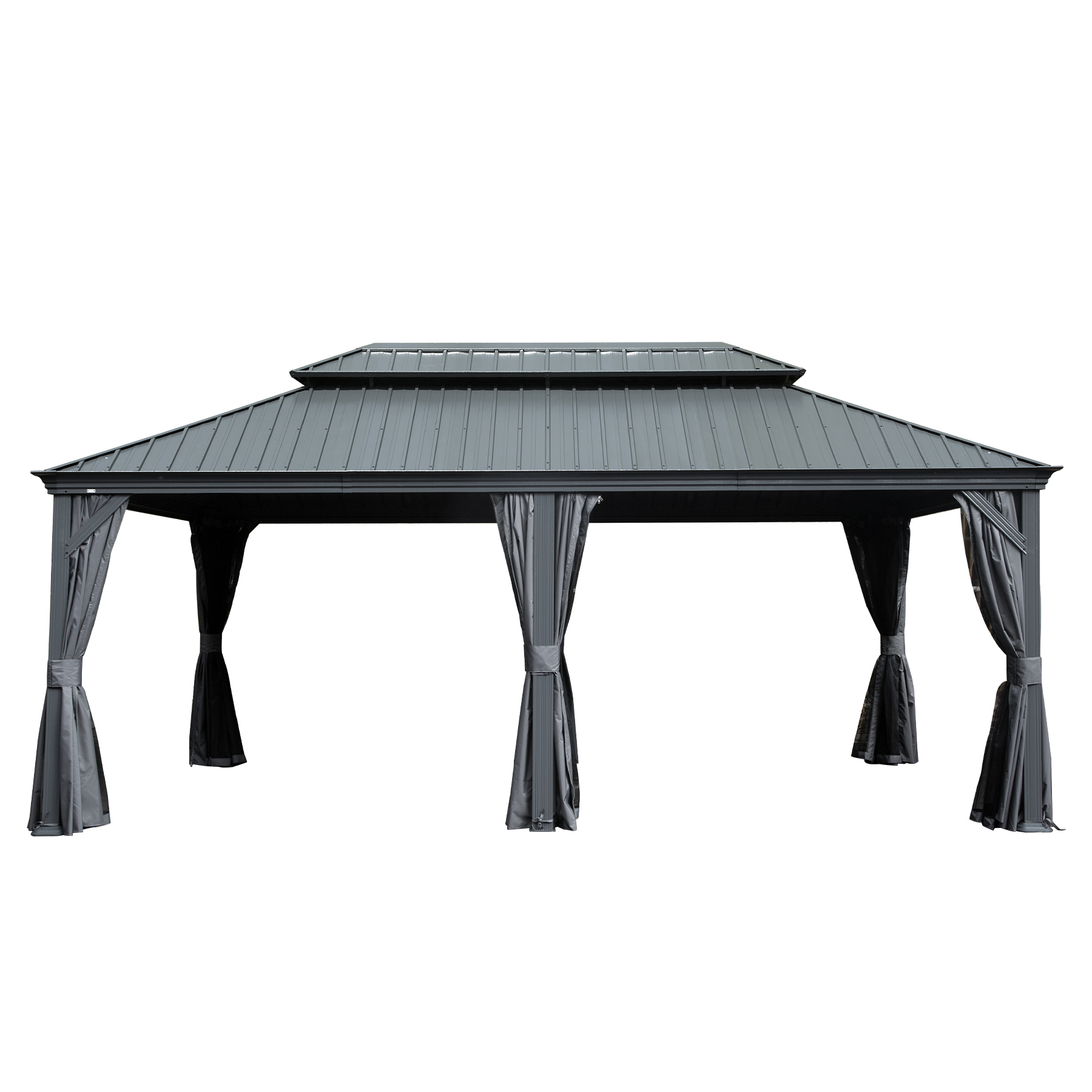 Gazébo 12x18po hardtop, toit acier galvanisé, rideaux, gris