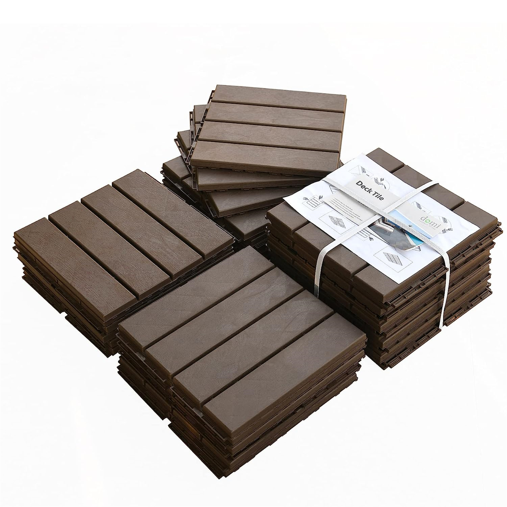 Tuiles de terrasse imbriquées 12x12 po, brun foncé, 36 pièces