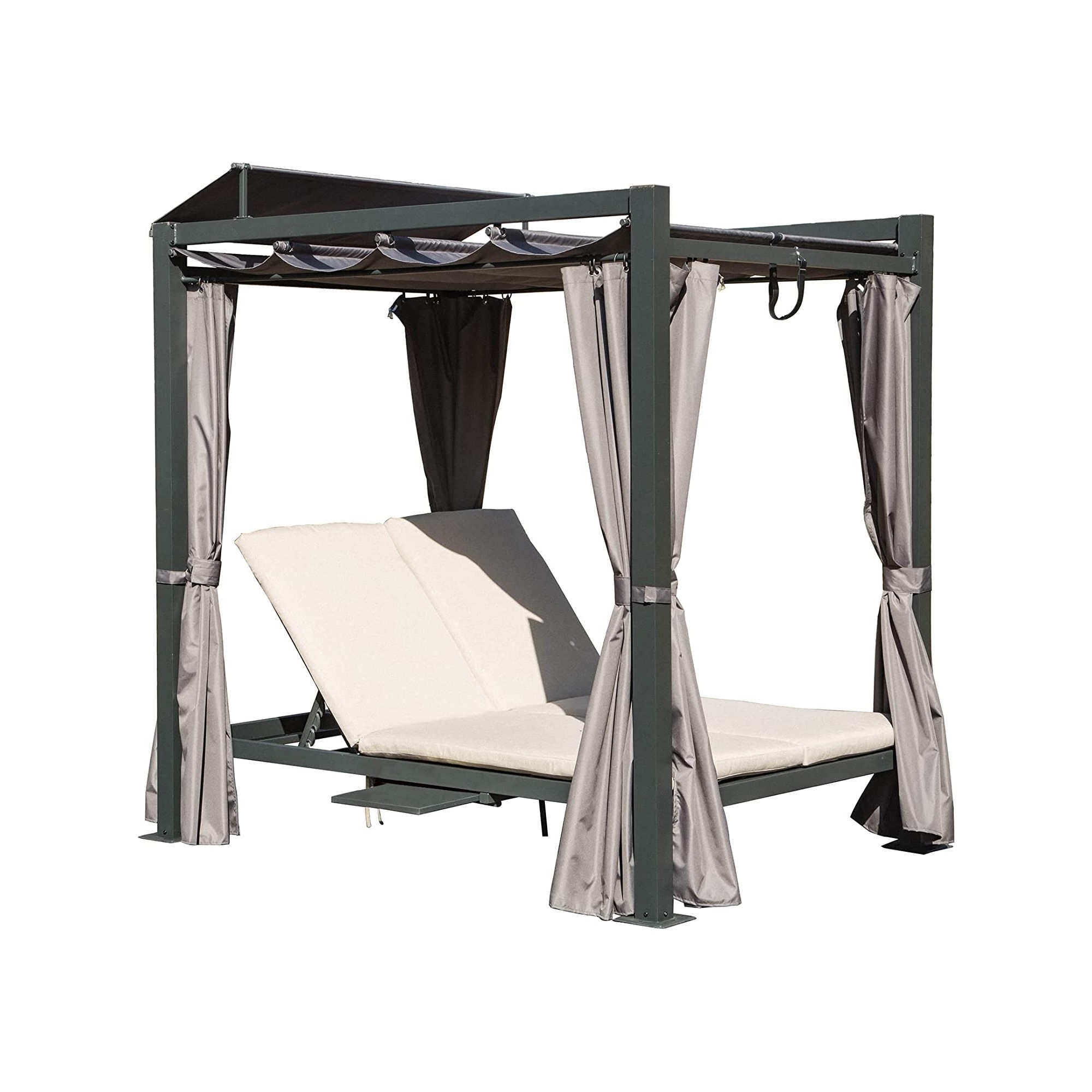 Lit jour alu rétractable gris coussins beige