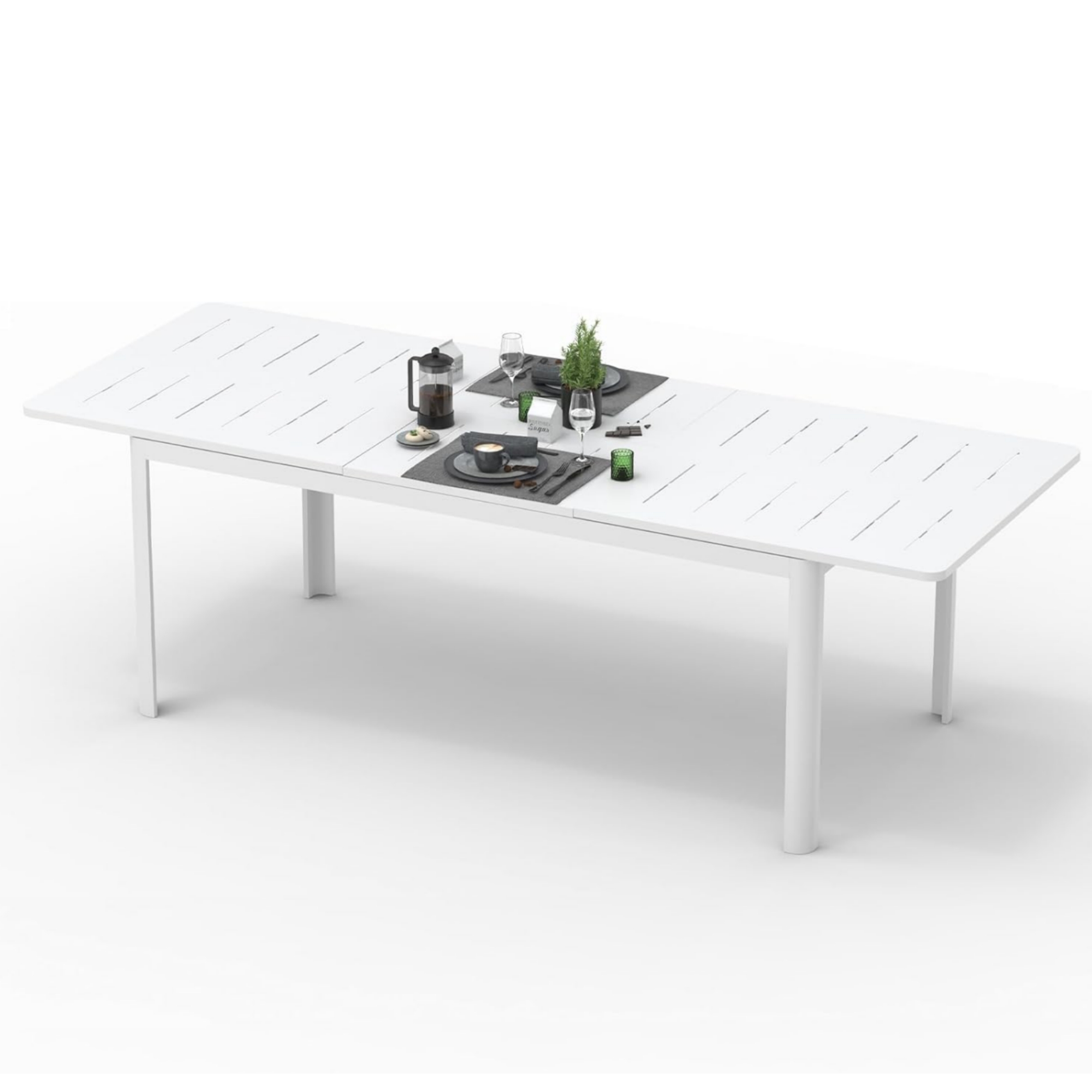 Table patio extensible métal, 6-8 personnes, aluminium