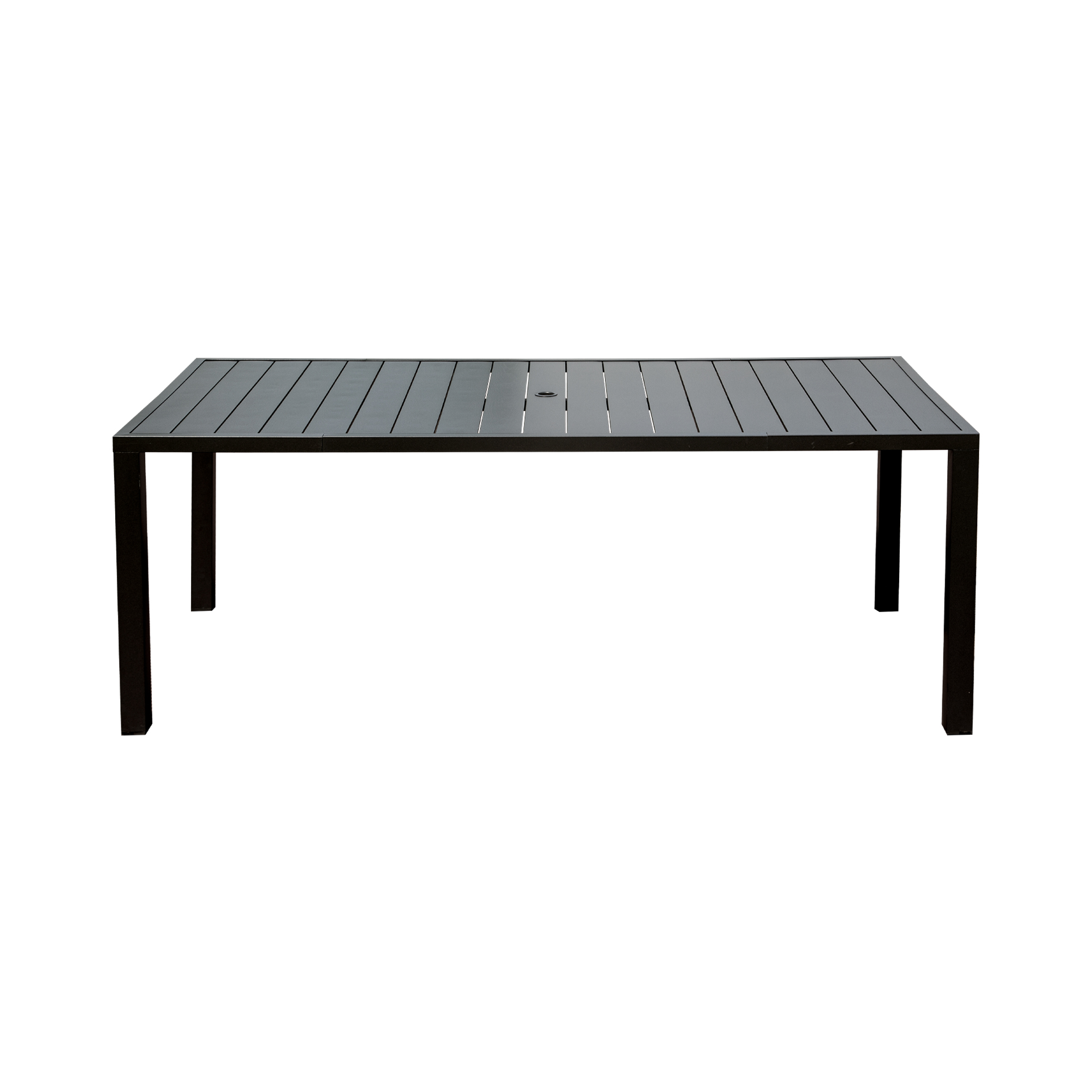 Table patio 8 personnes métal 4 voies, trou parasol, brun