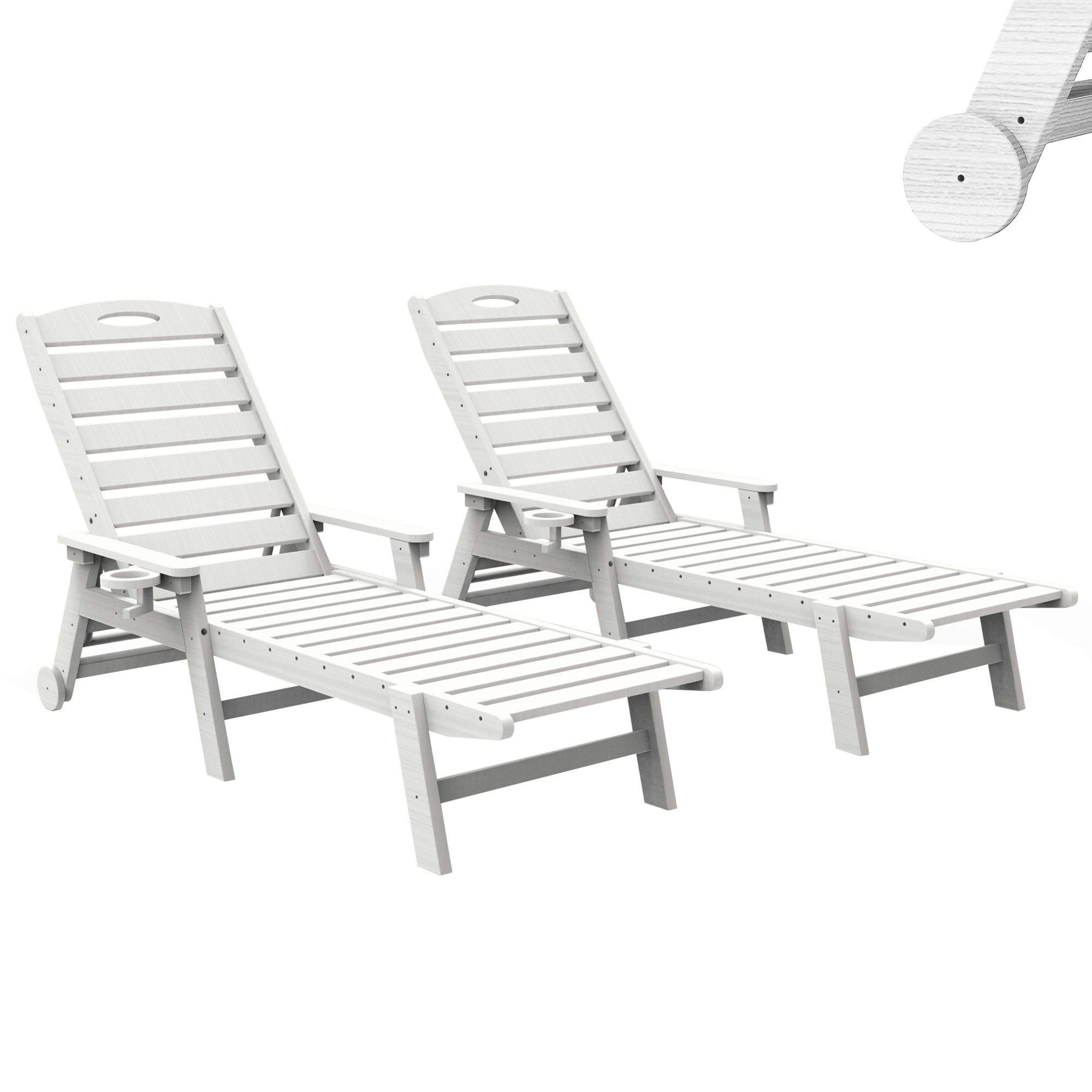 Ensemble 2 chaises longues piscine HDPE, blanc