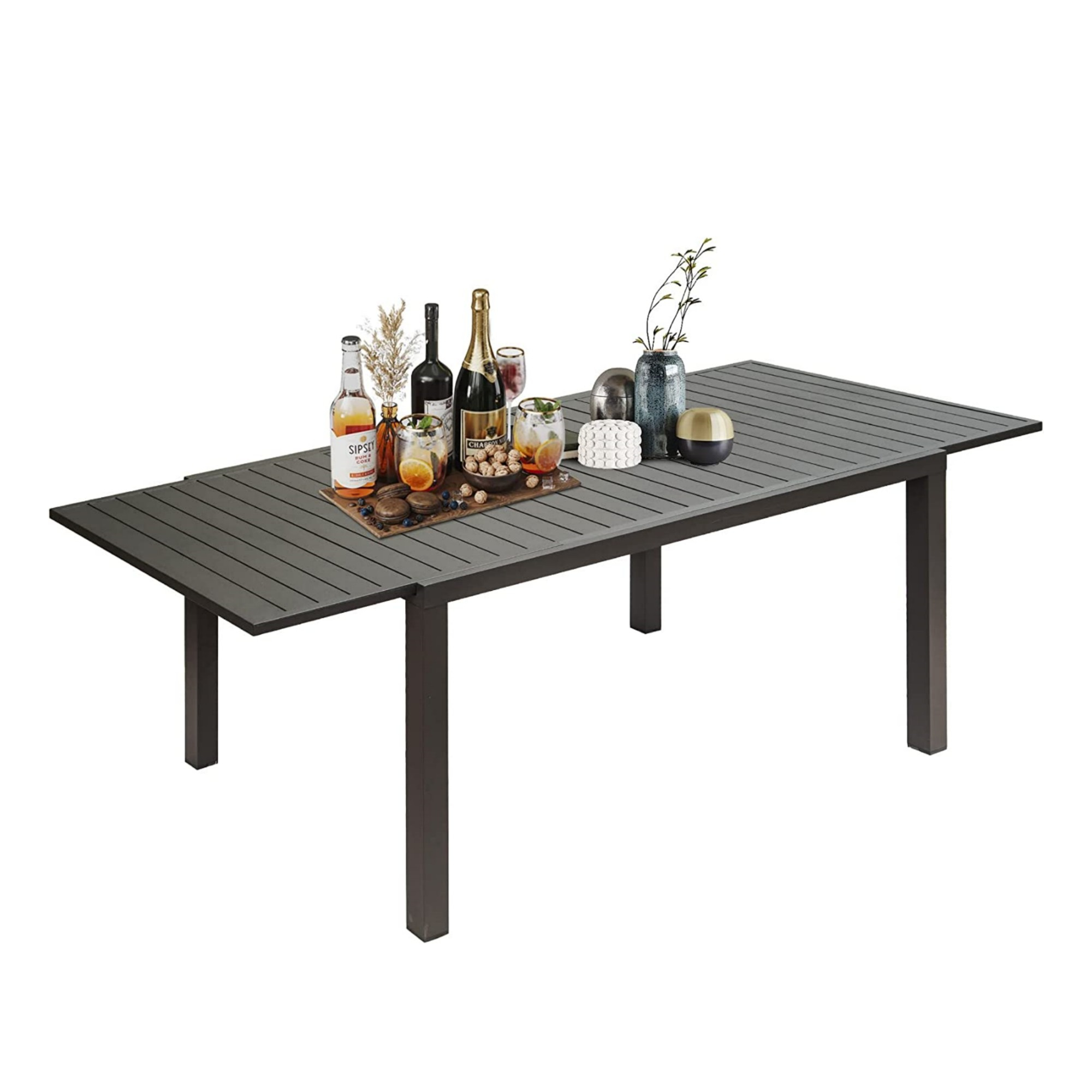 Table à manger patio extensible métal 6-8 pers noir