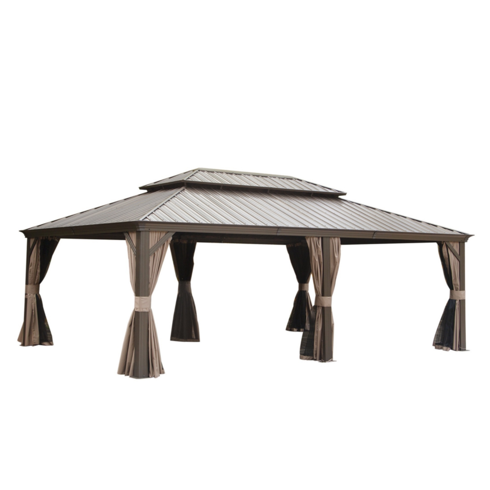 Gazébo hardtop 14x24po, toit double acier, gouttière, marron