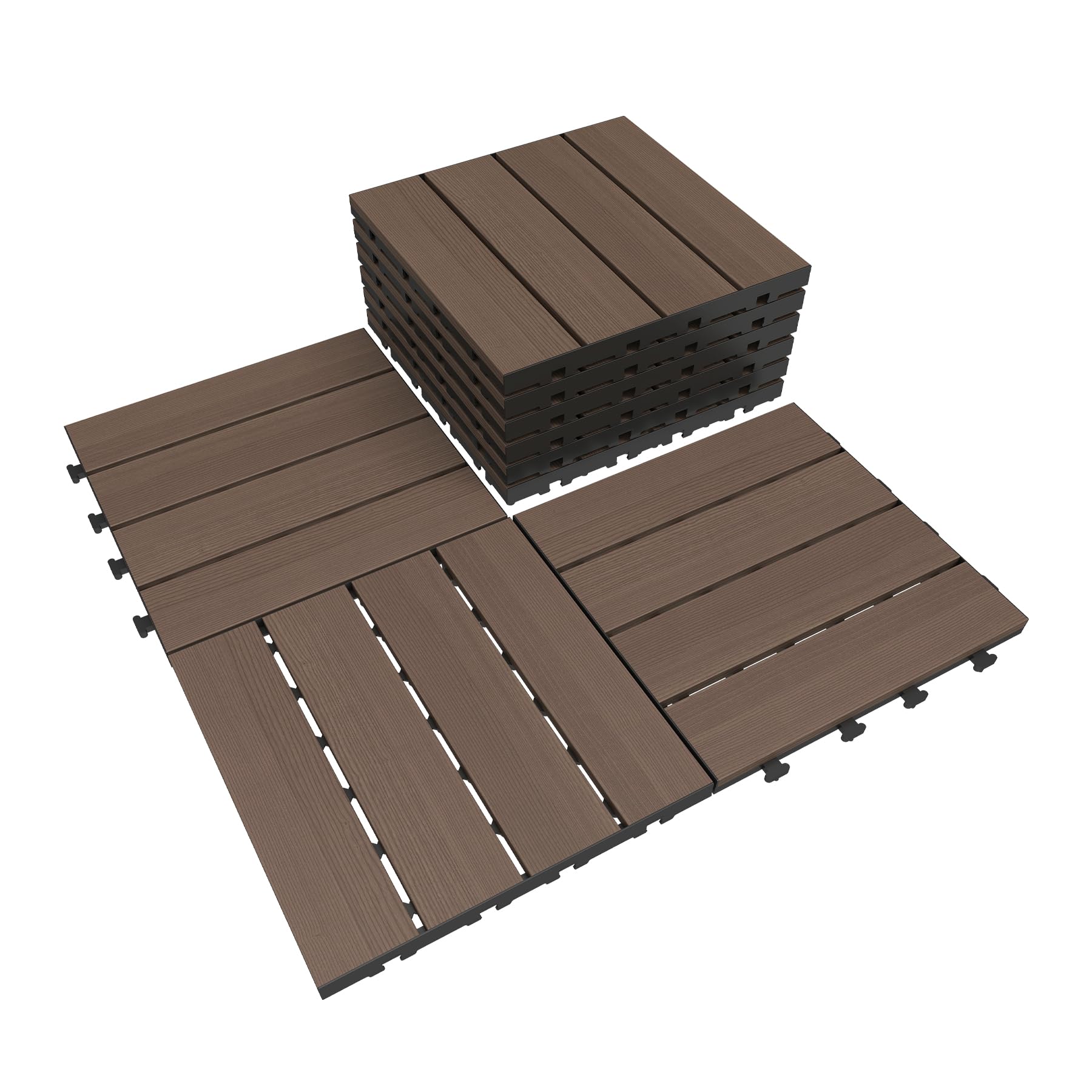 9 tuiles terrasse imbriquées 12 X 12 po HDPE, brun foncé