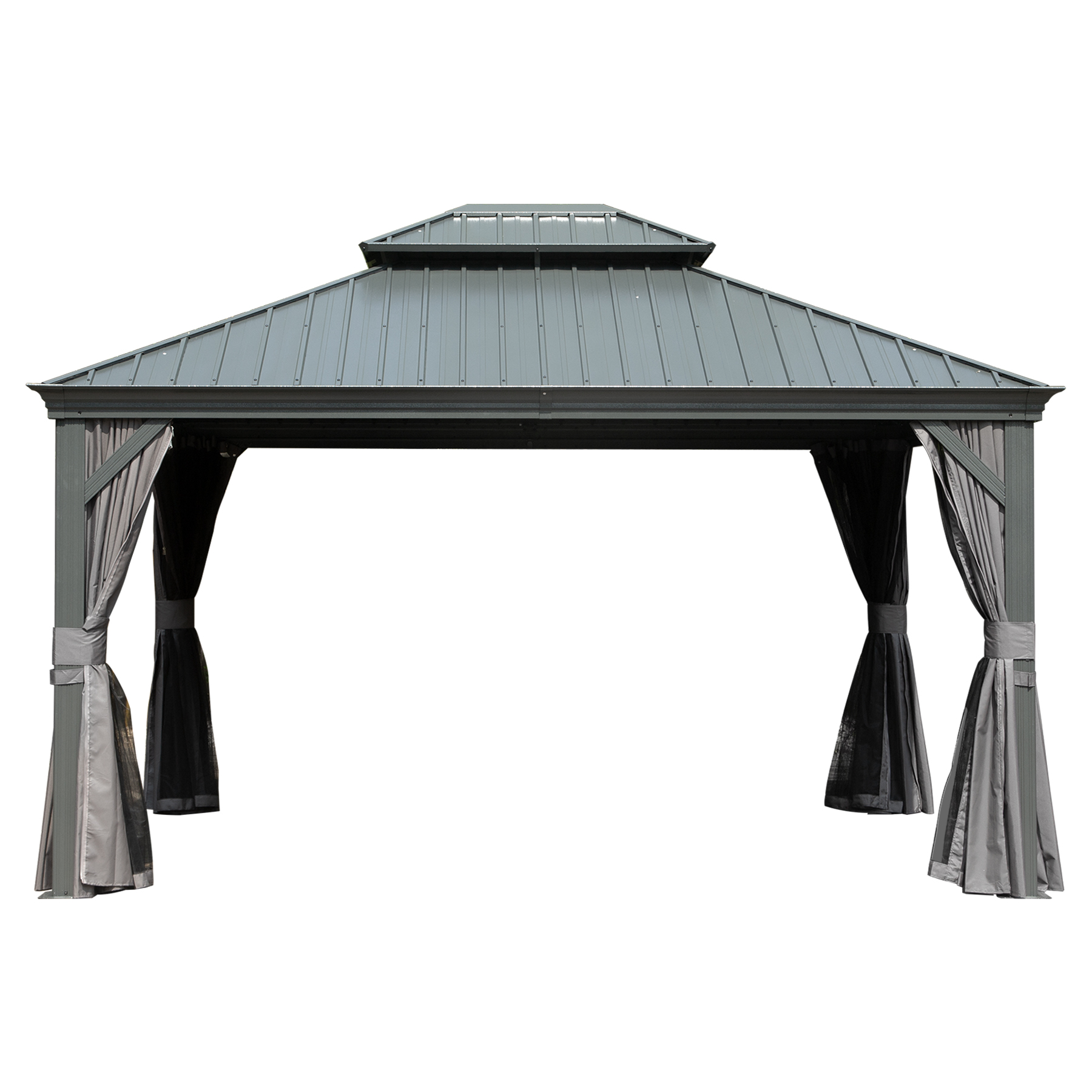 Gazébo 10x14 toit dur permanent, acier galvanisé gris