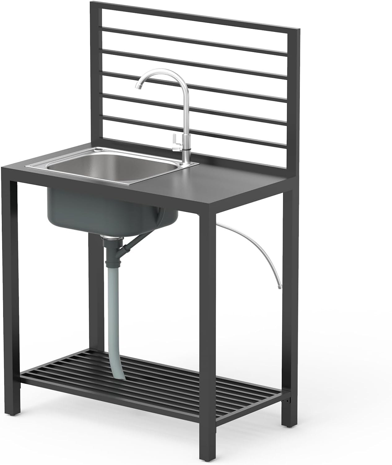 Îlot cuisine extérieur rangement acier inoxydable, évier, couvercle