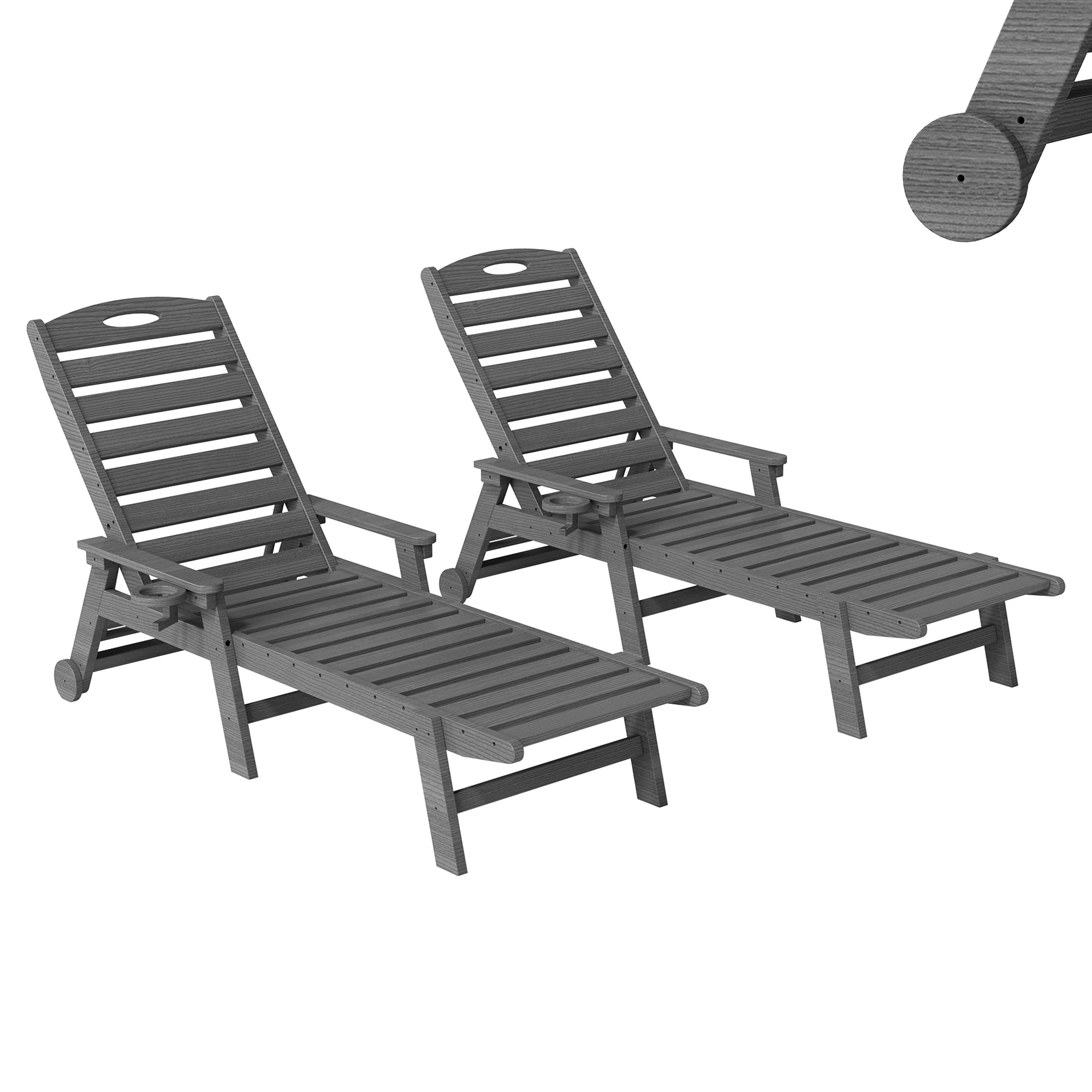 Ensemble 2 chaises longues piscine HDPE, gris
