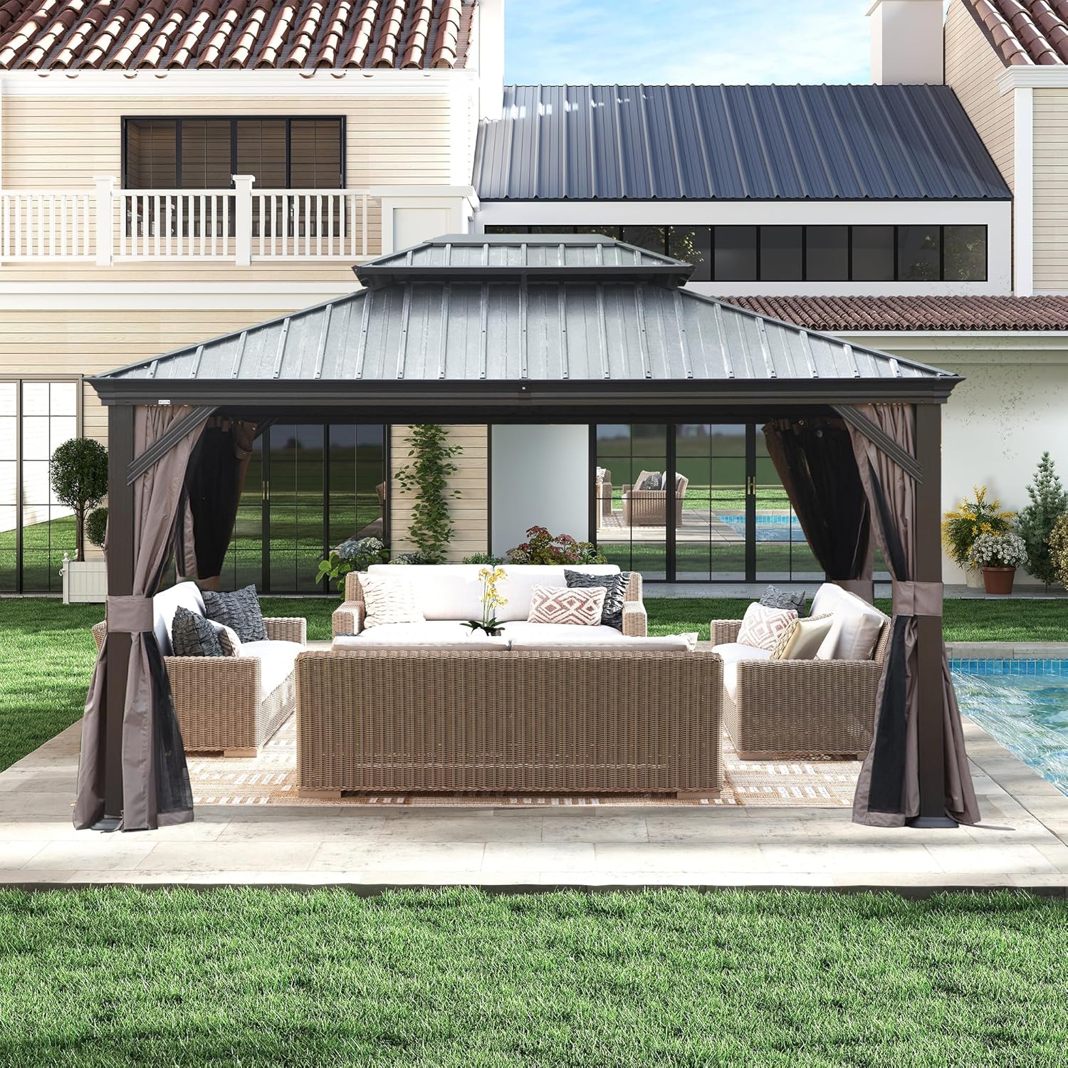 Gazebo extérieur 10x13 pi, acier galvanisé