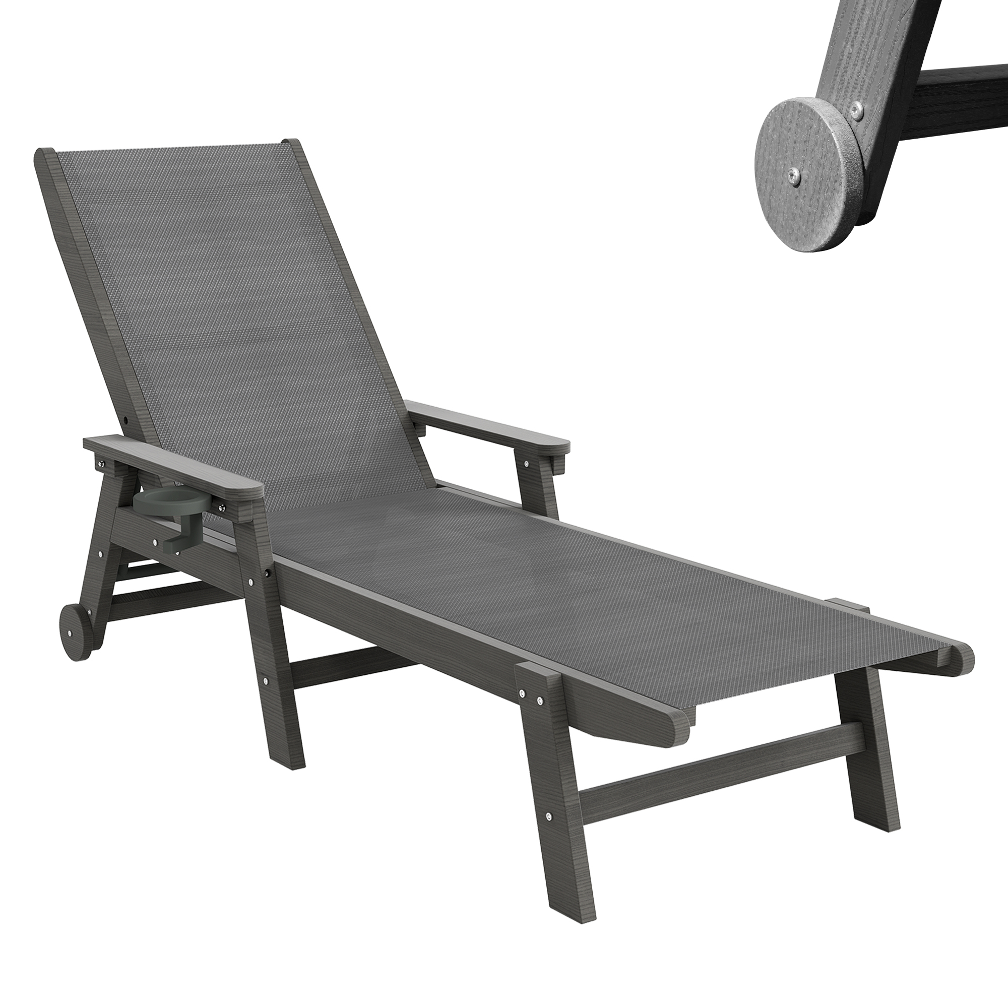Chaise longue patio HDPE roues inclinable 5 positions gris