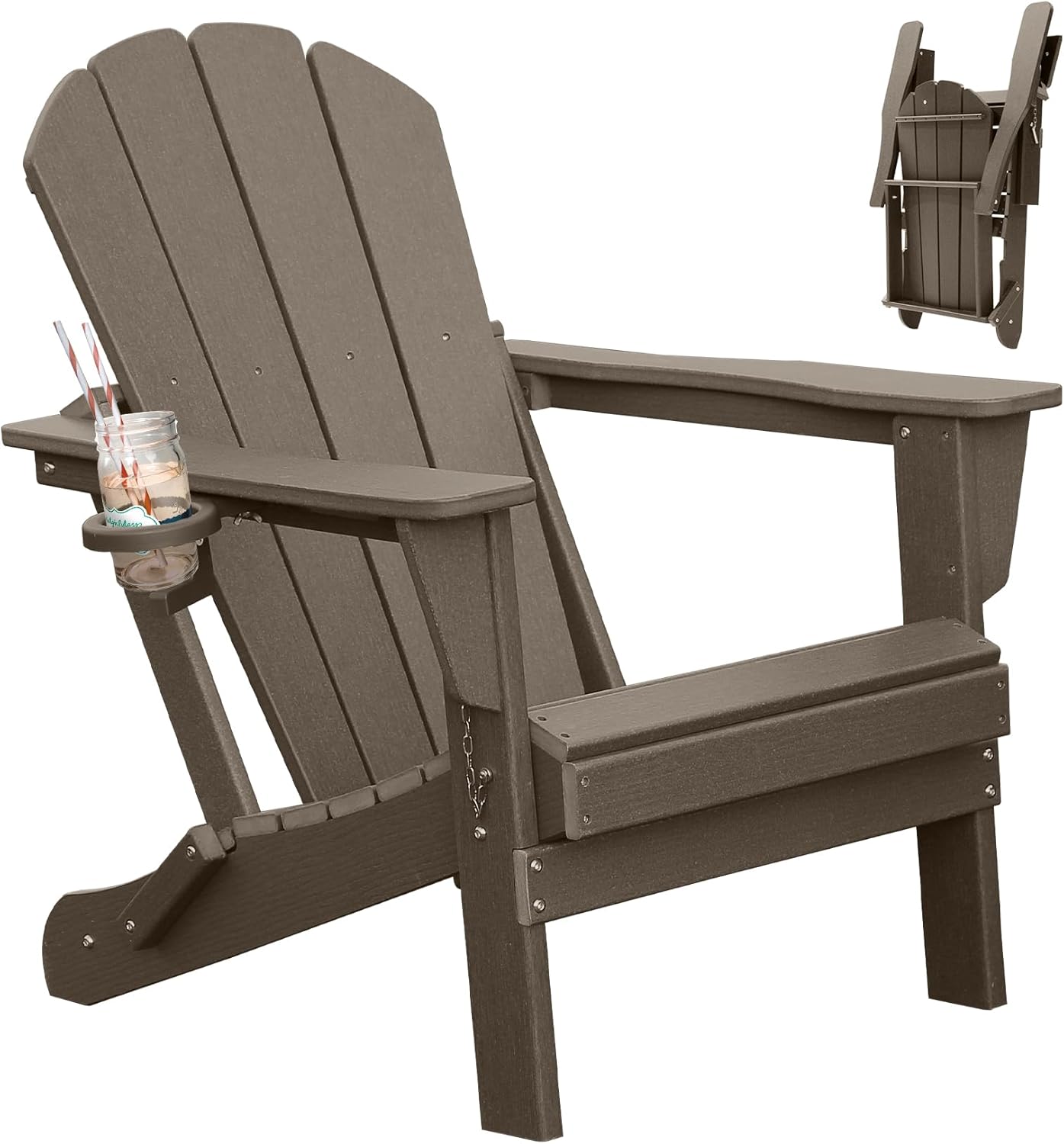 Chaise Adirondack HDPE Pliante Porte-Gobelet Marron