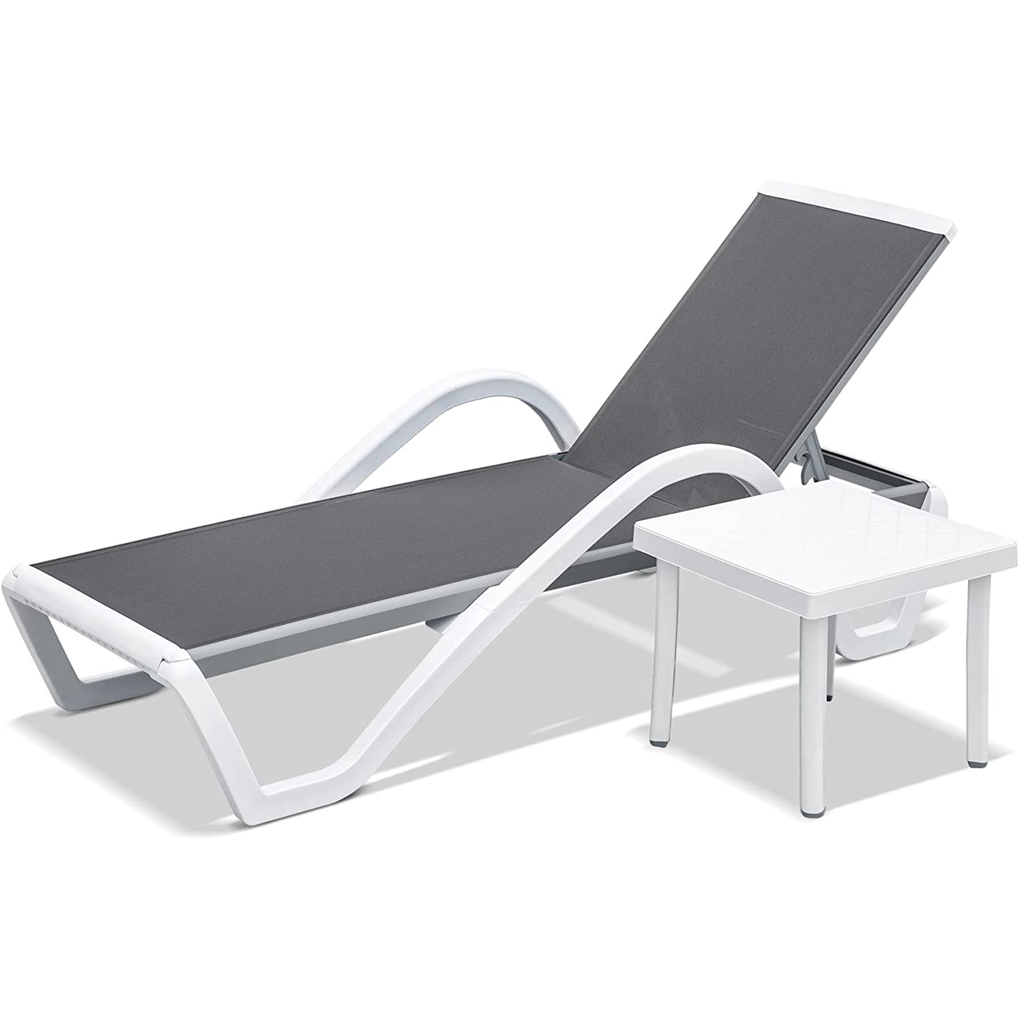 Chaise Longue Patio Aluminium Ajustable Grise Table