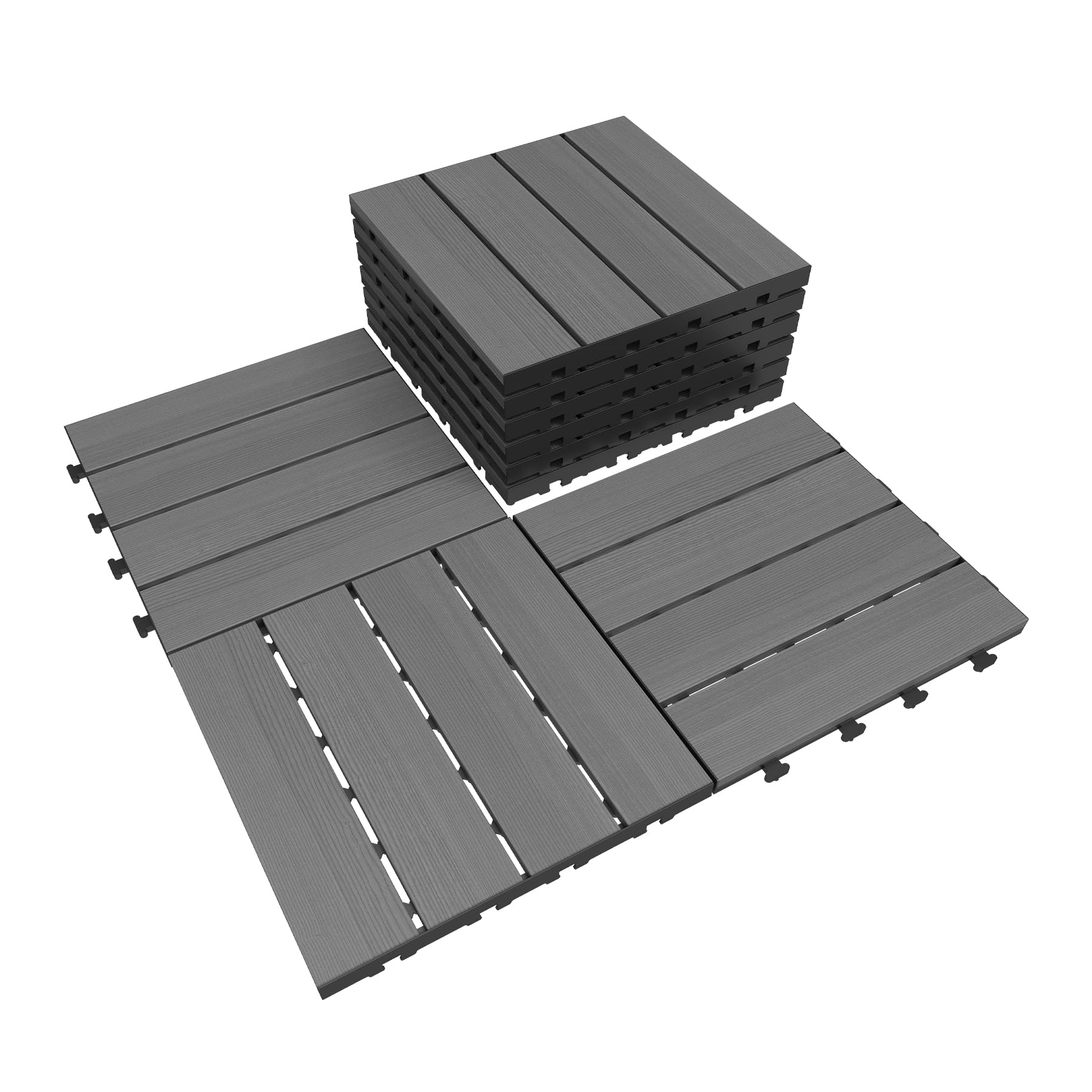 9 tuiles terrasse imbriquées 12 X 12 po HDPE, gris foncé