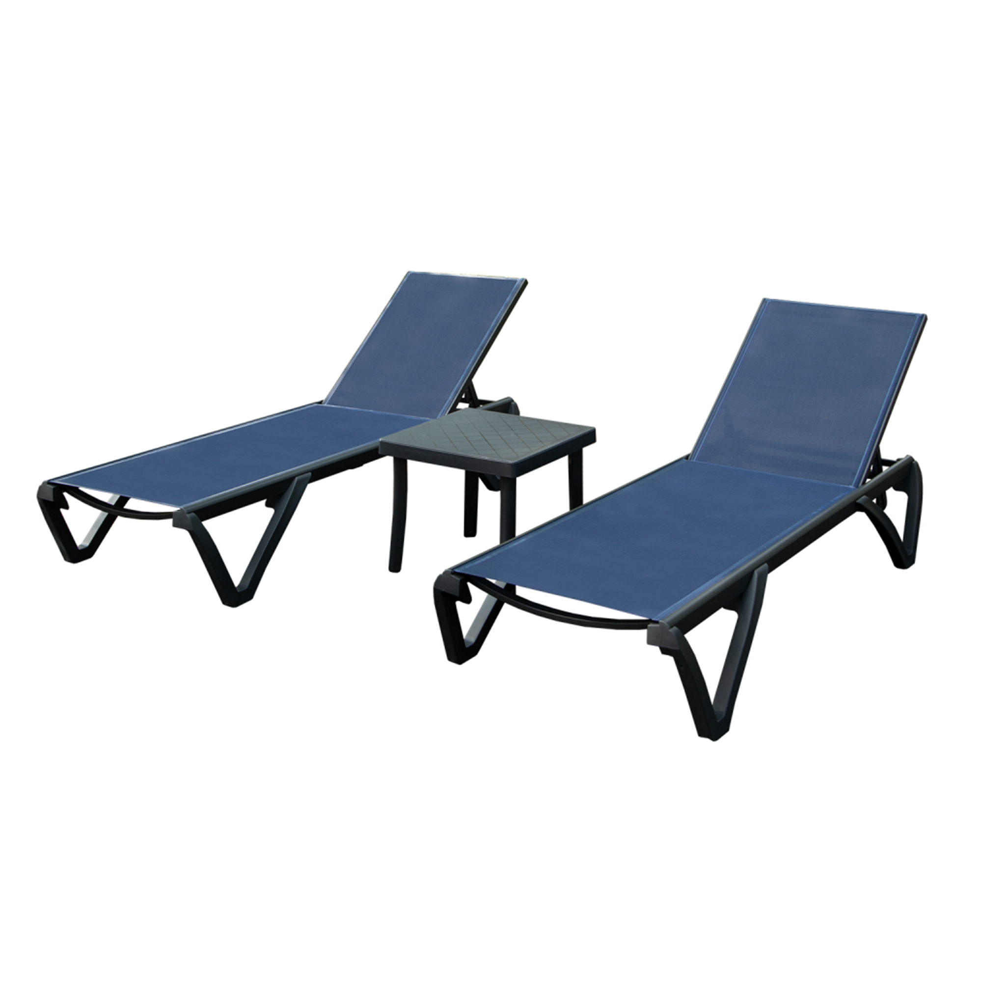 Chaise Longue Extérieur Aluminium Plastique Ajustable Bleu