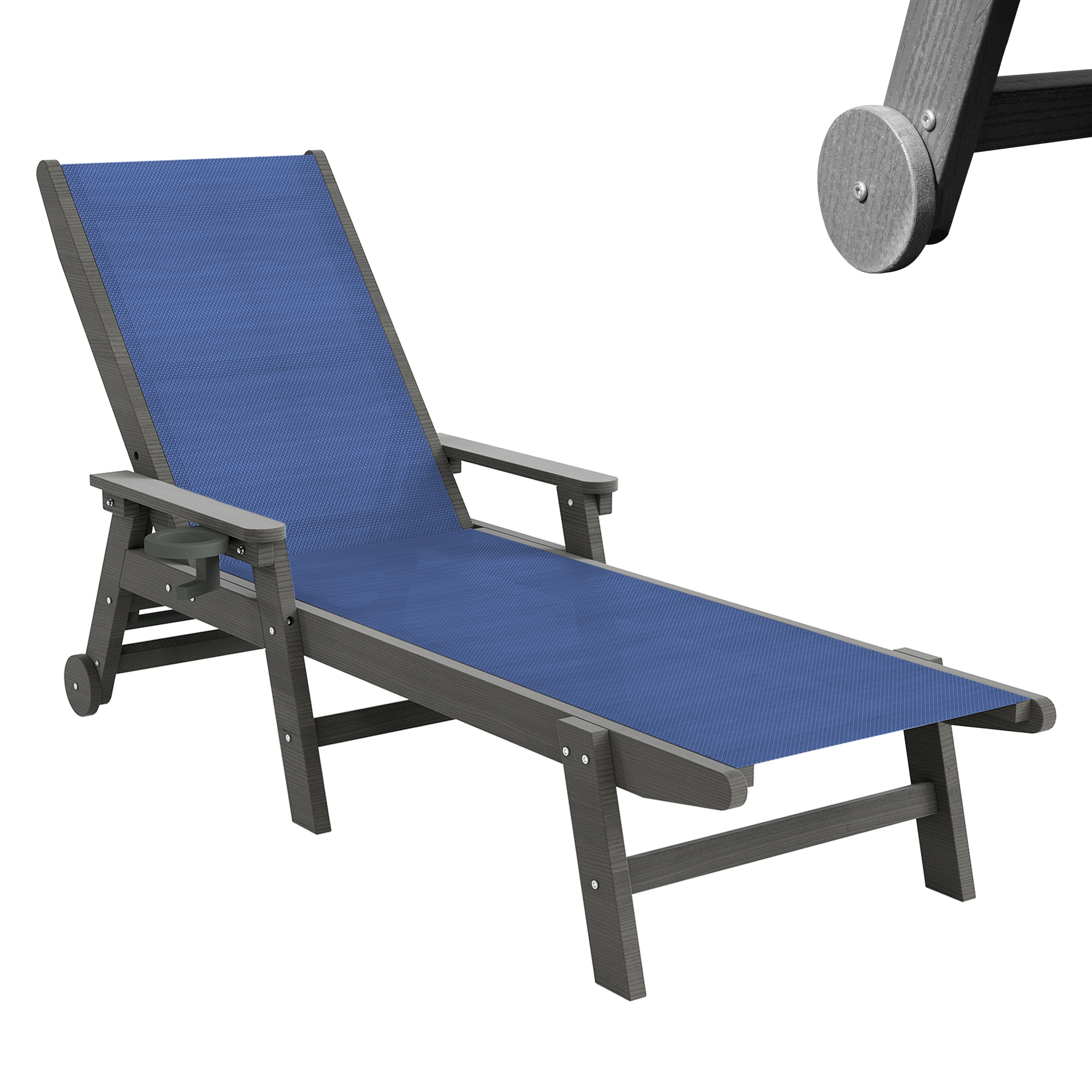 Chaise longue extérieur HDPE 5 positions bleu marin