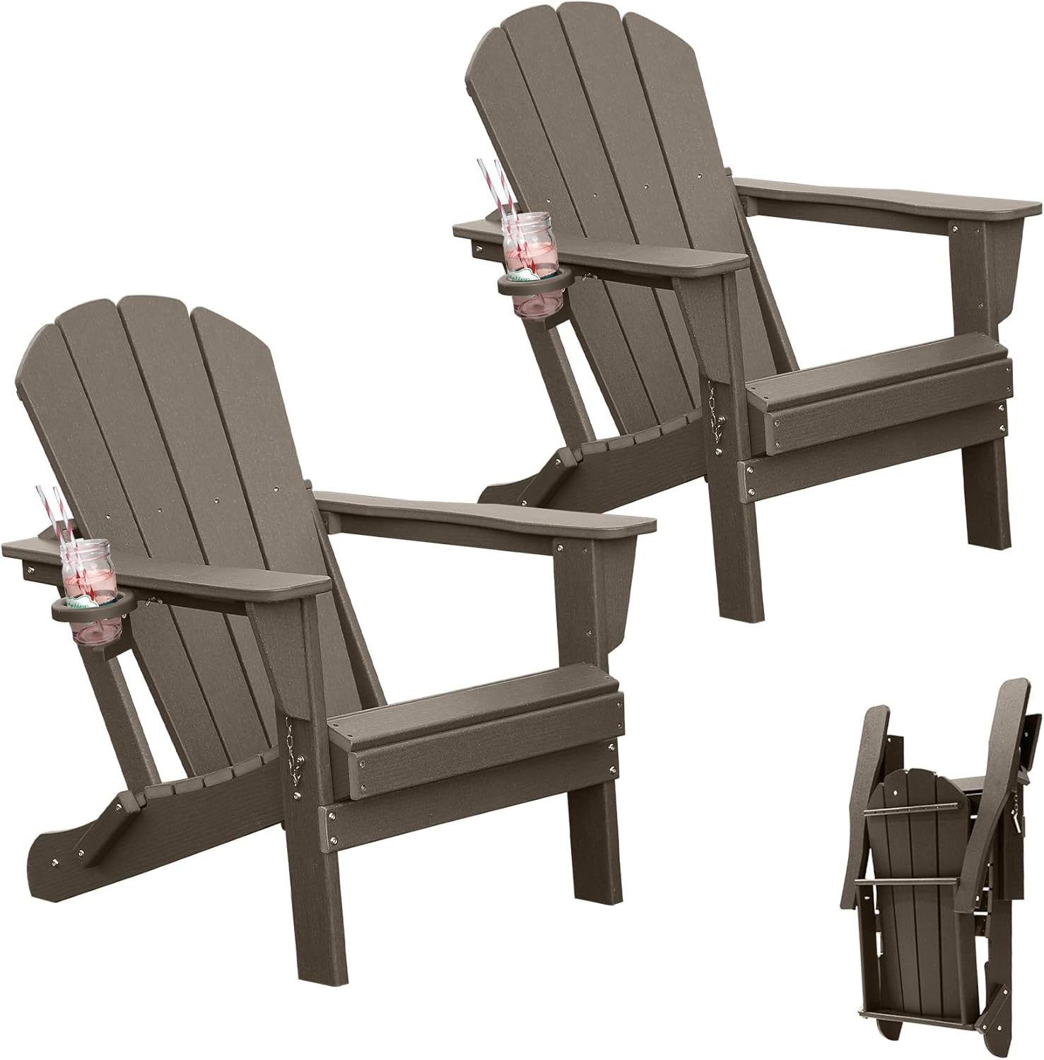 Ensemble 2 chaises Adirondack HDPE marron porte-gobelet