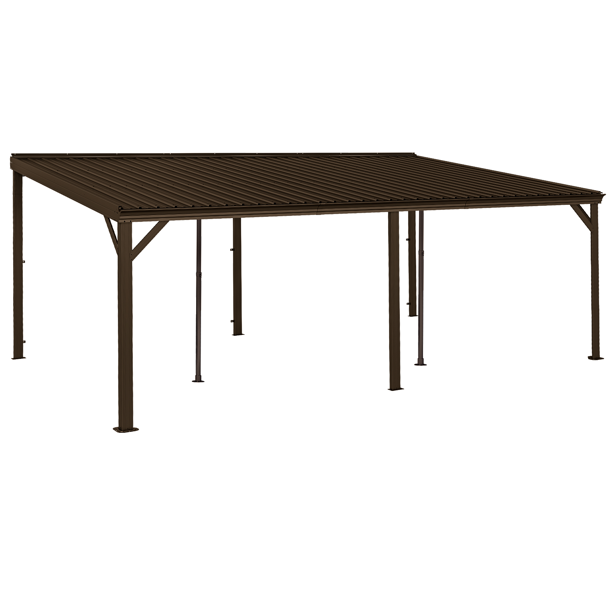 Gazébo appuyé 12x20pi toit acier galvanisé, drainage
