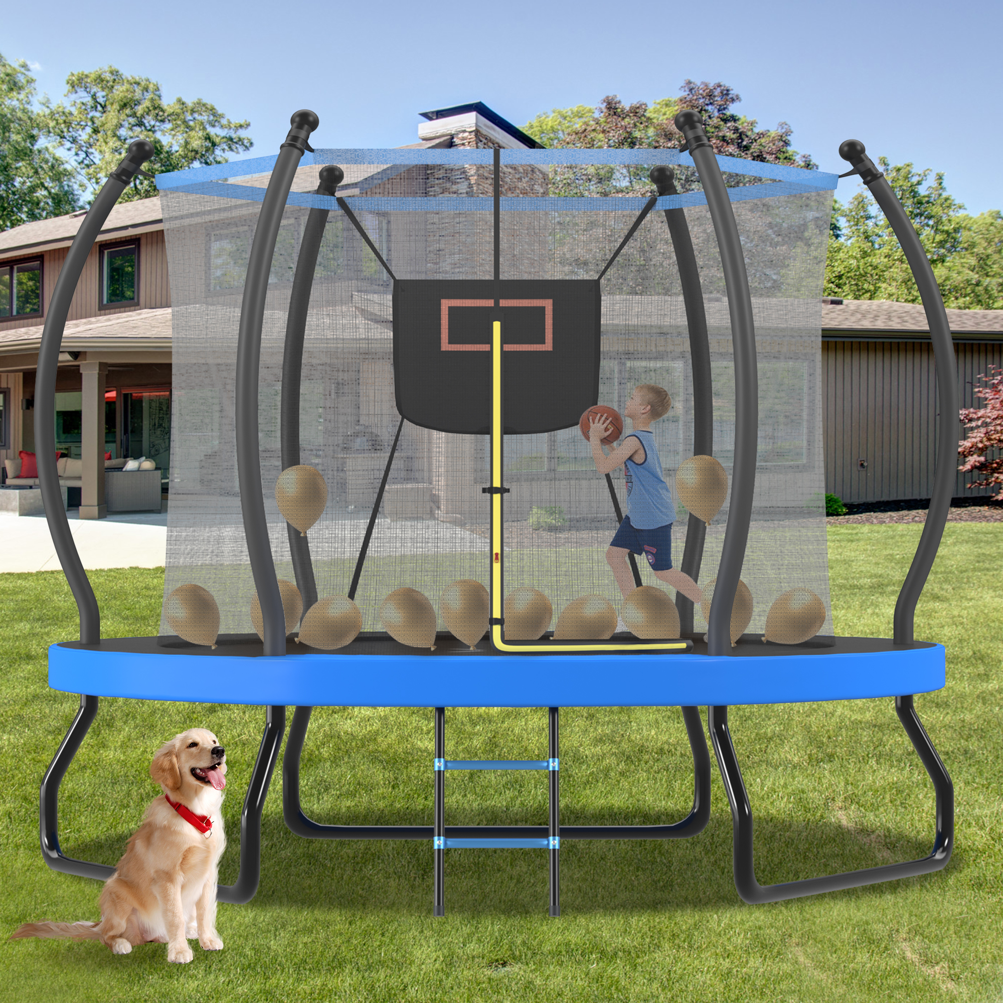 Trampoline 10 pi panier filet enfants