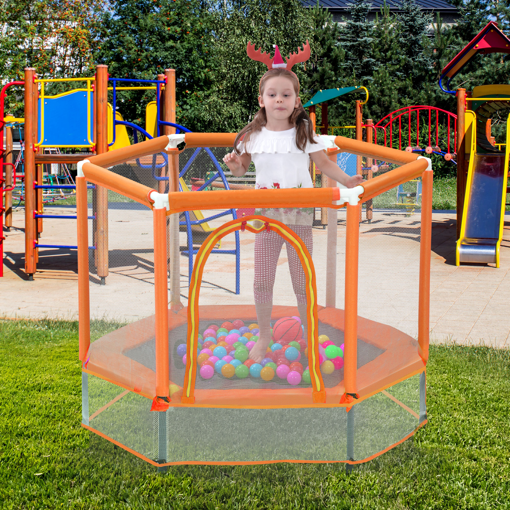 Trampoline enfant 55 po, filet sécurité, balles, intérieur extérieur