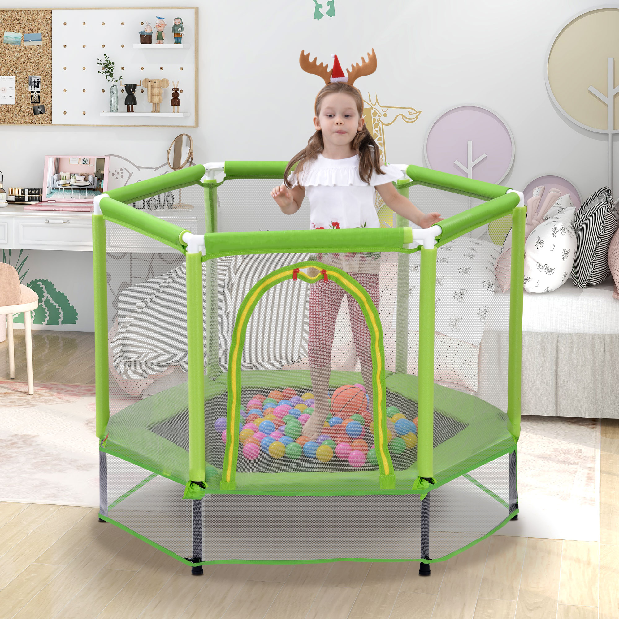 Trampoline 55po enfants avec filet de sécurité et balles