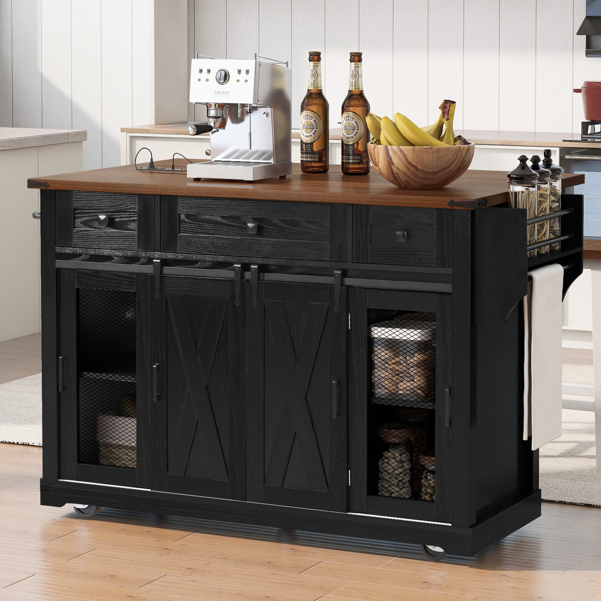 Îlot cuisine K&K 58po porte grange tiroirs roulettes