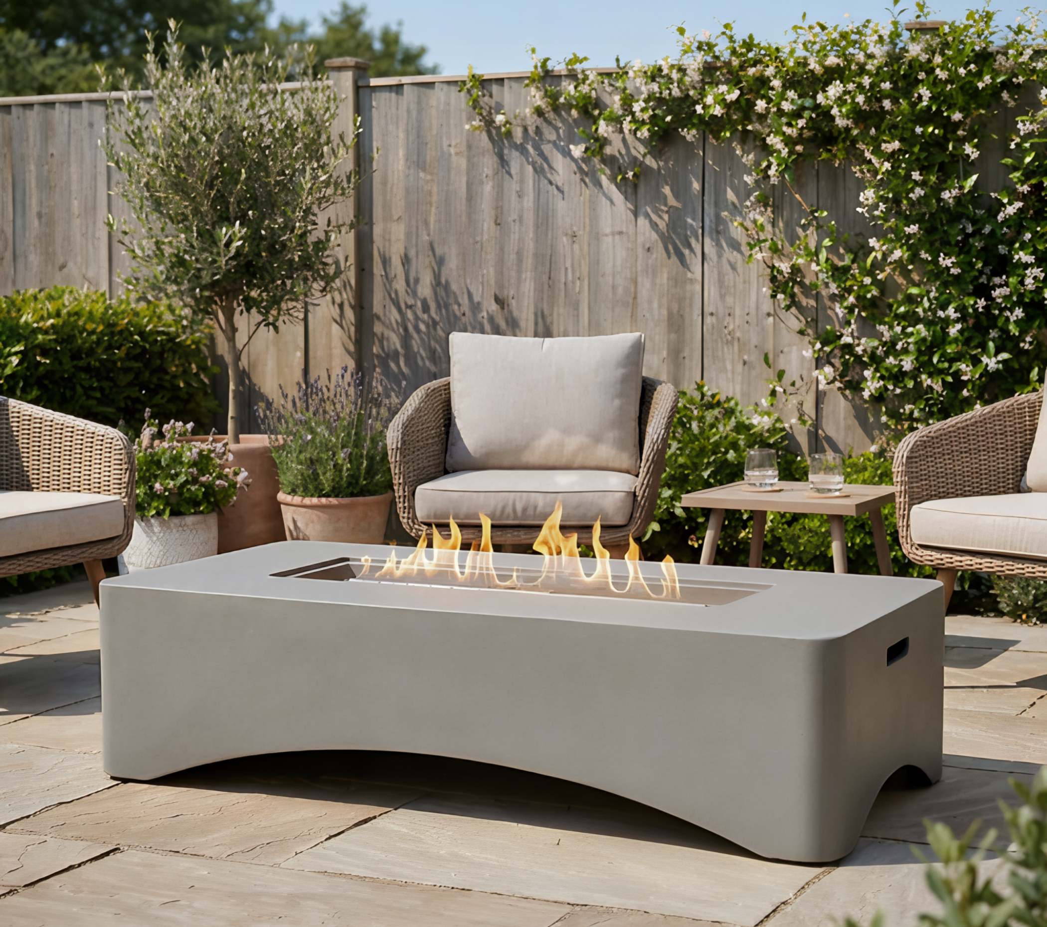 Table foyer gaz propane 56po béton gris clair