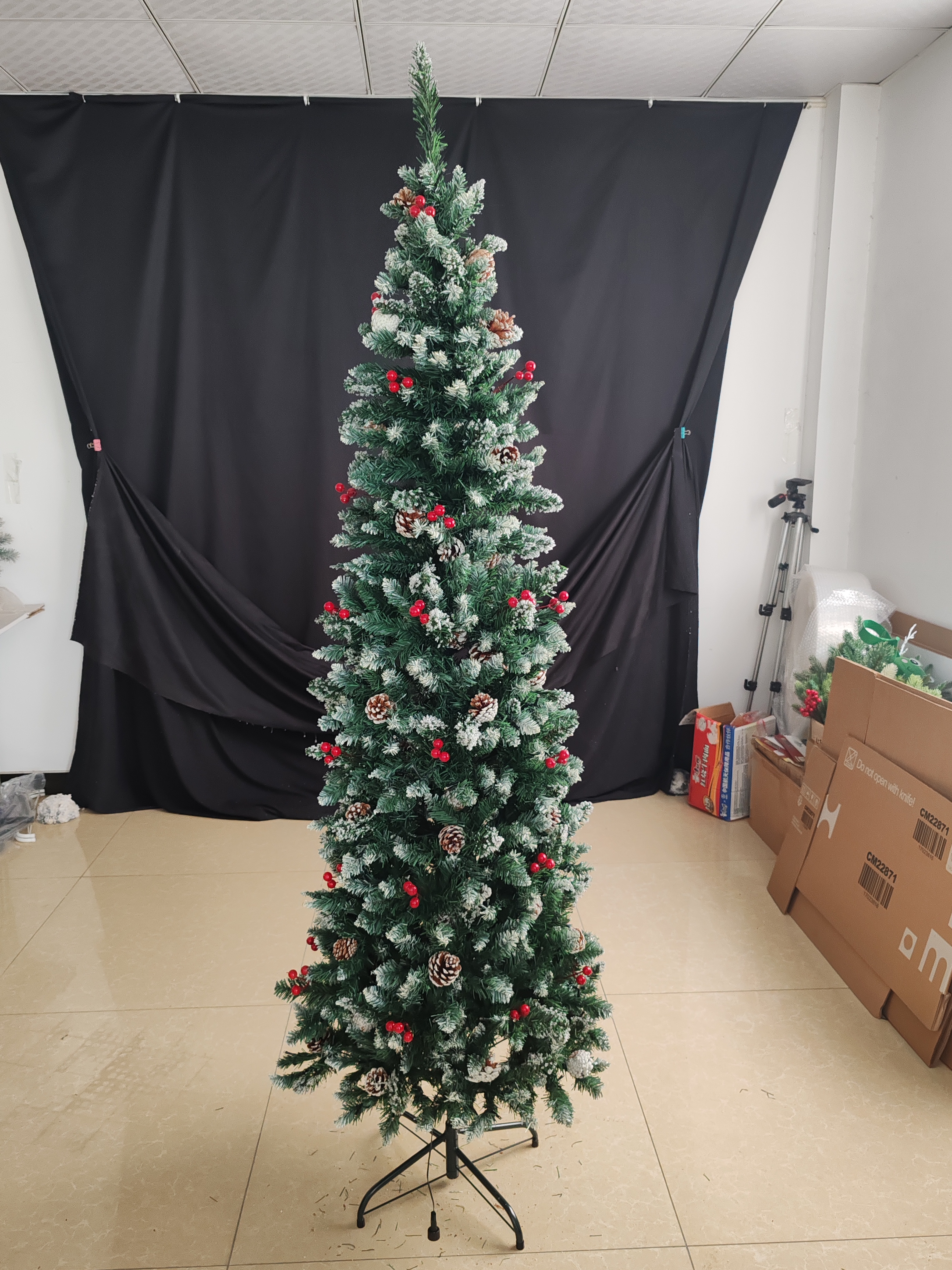 Sapin Noël 7,5pi pencil pré-décoré, pliable