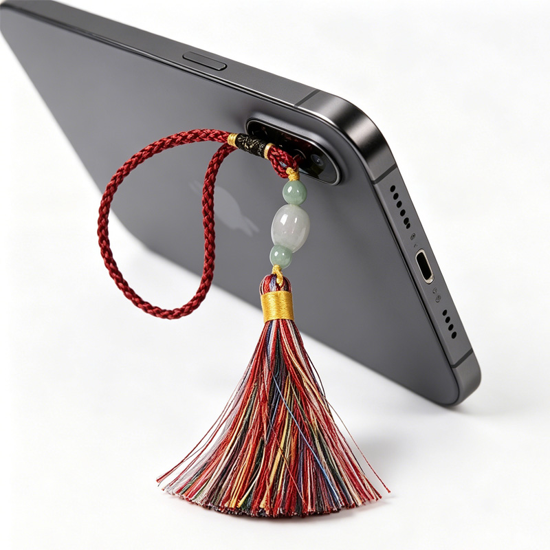 Pendentif nœud tassel téléphone perles jade