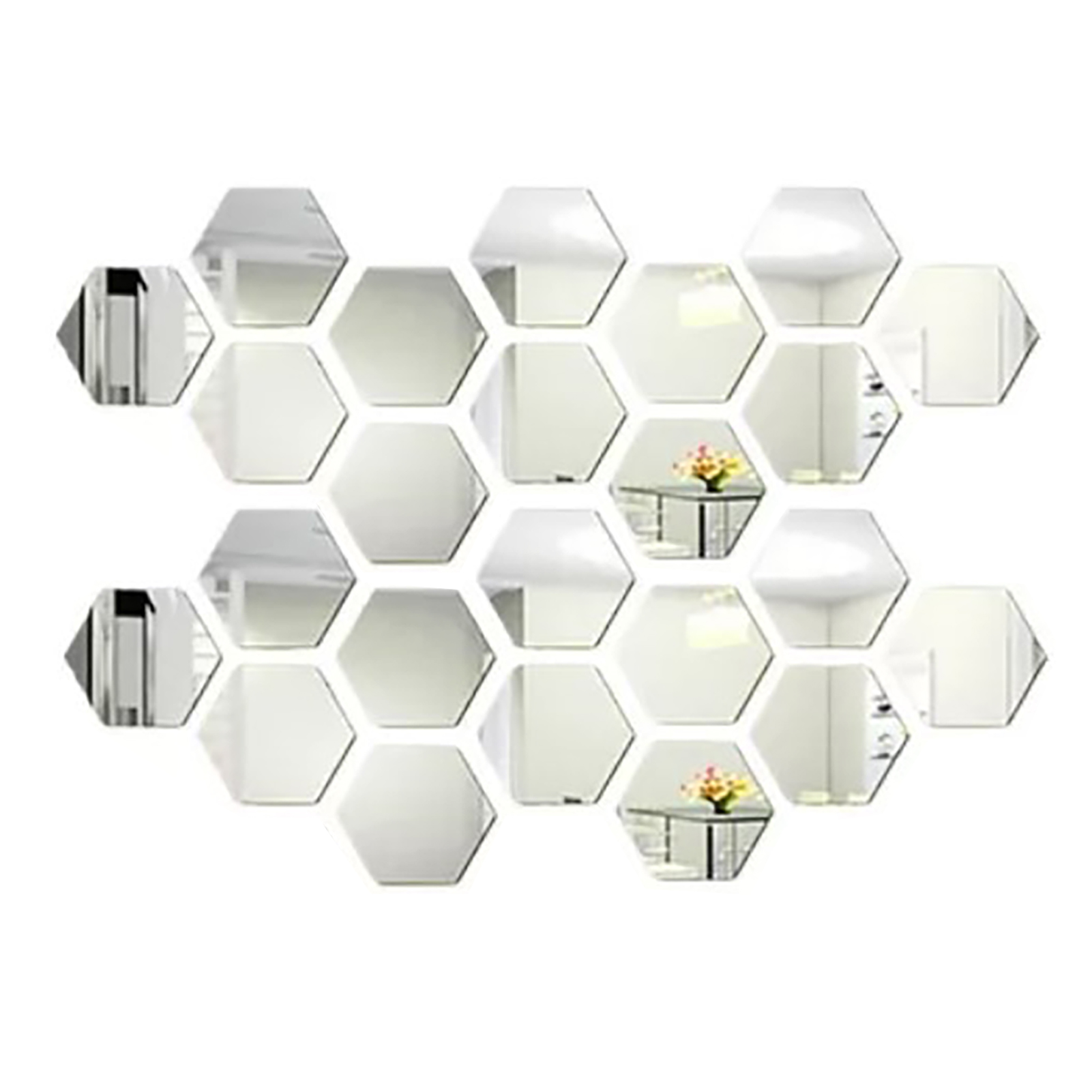 24 autocollants miroir hexagone acrylique décoration murale