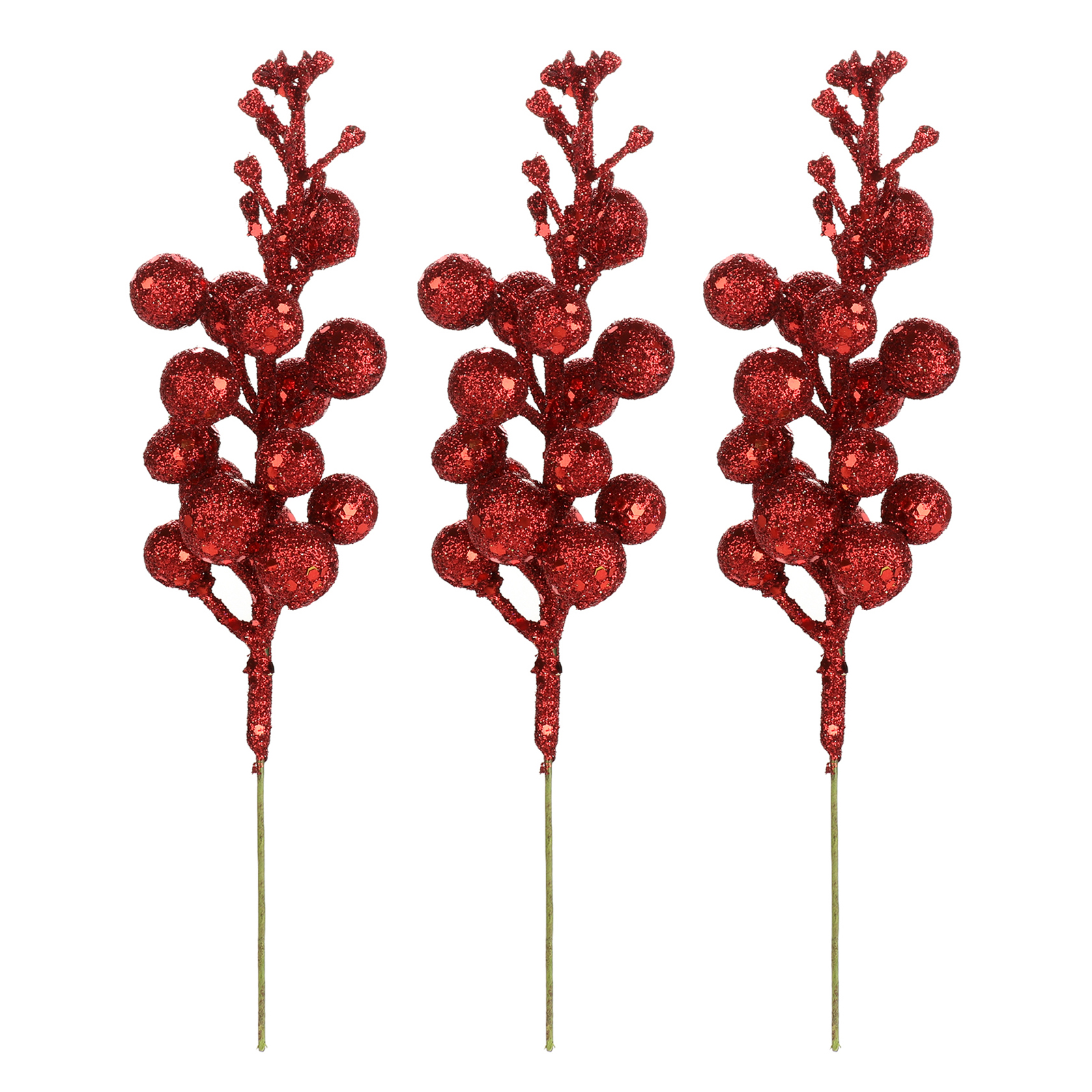 Décoration sapin Noël 3pcs, baies paillettes brillantes, guirlande rouge