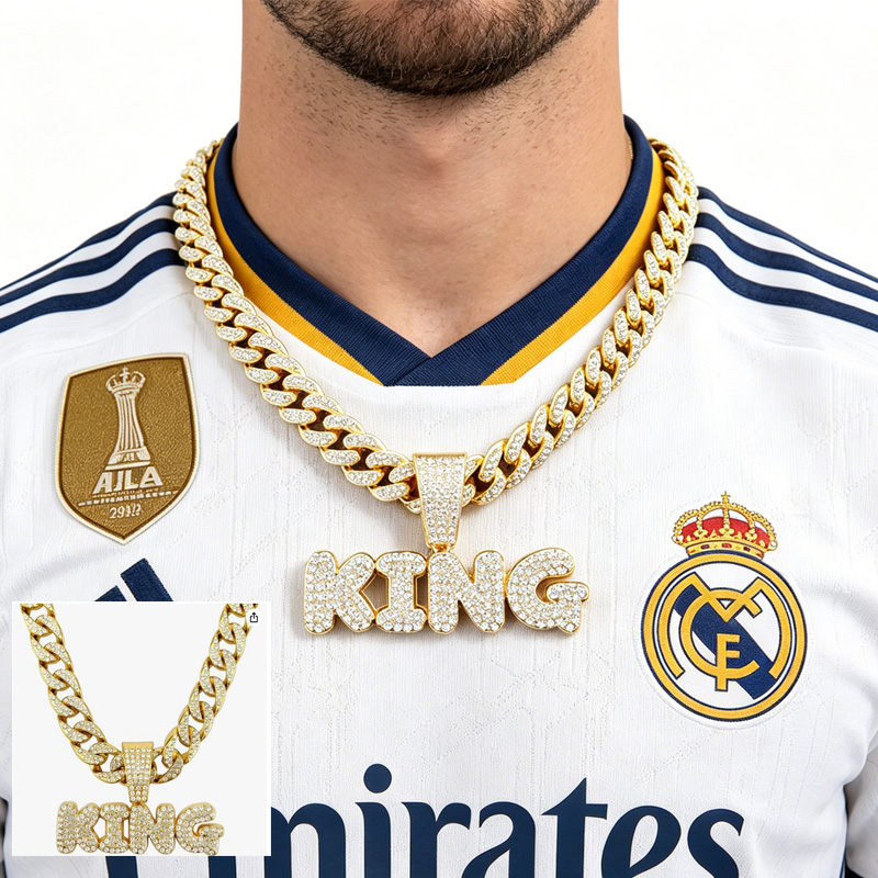 Collier Pendentif Football 13mm Diamant Complet Or Zircon