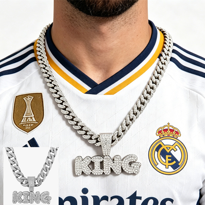 Collier Pendentif Football 13mm Diamant Complet Or Zircon