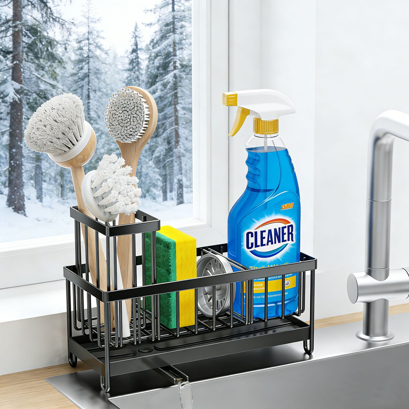 Organisateur évier éponge savon drain brosse rangement
