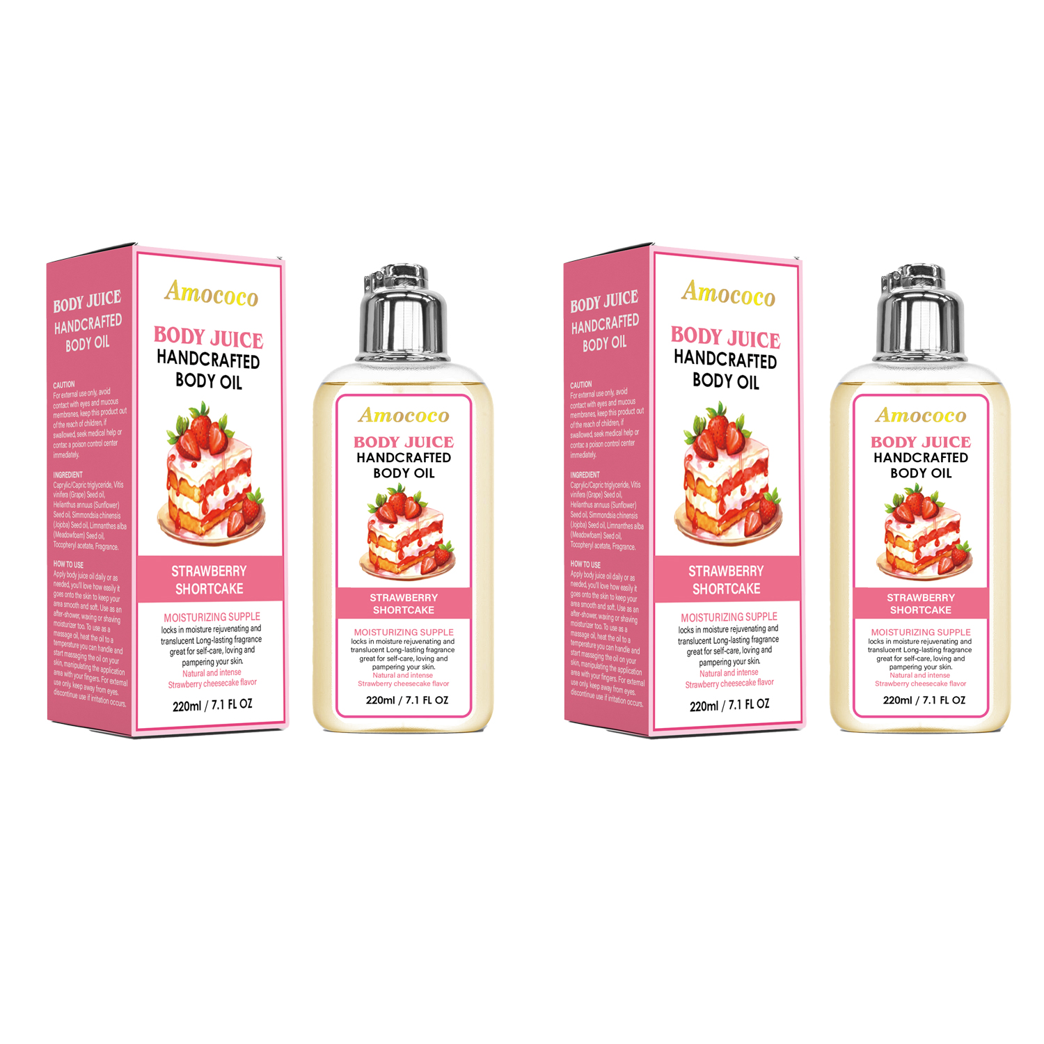 Amococo Huile corporelle Shortcake, 220ml - Peau sèche