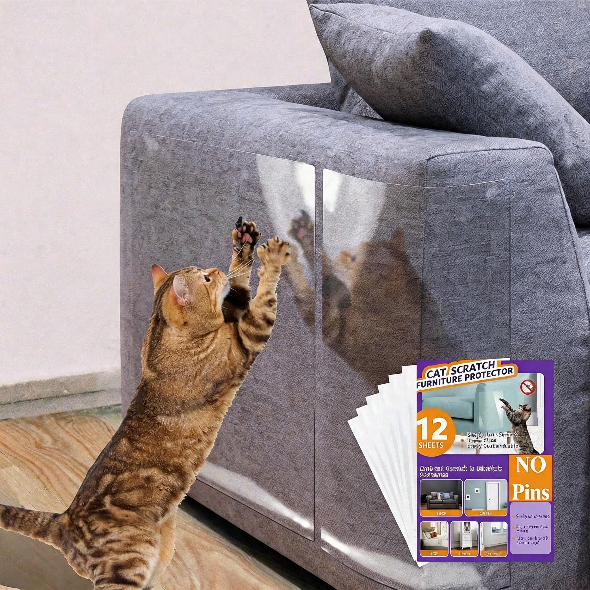 Protecteur grattage chat 12 pièces auto-adhésif, transparent