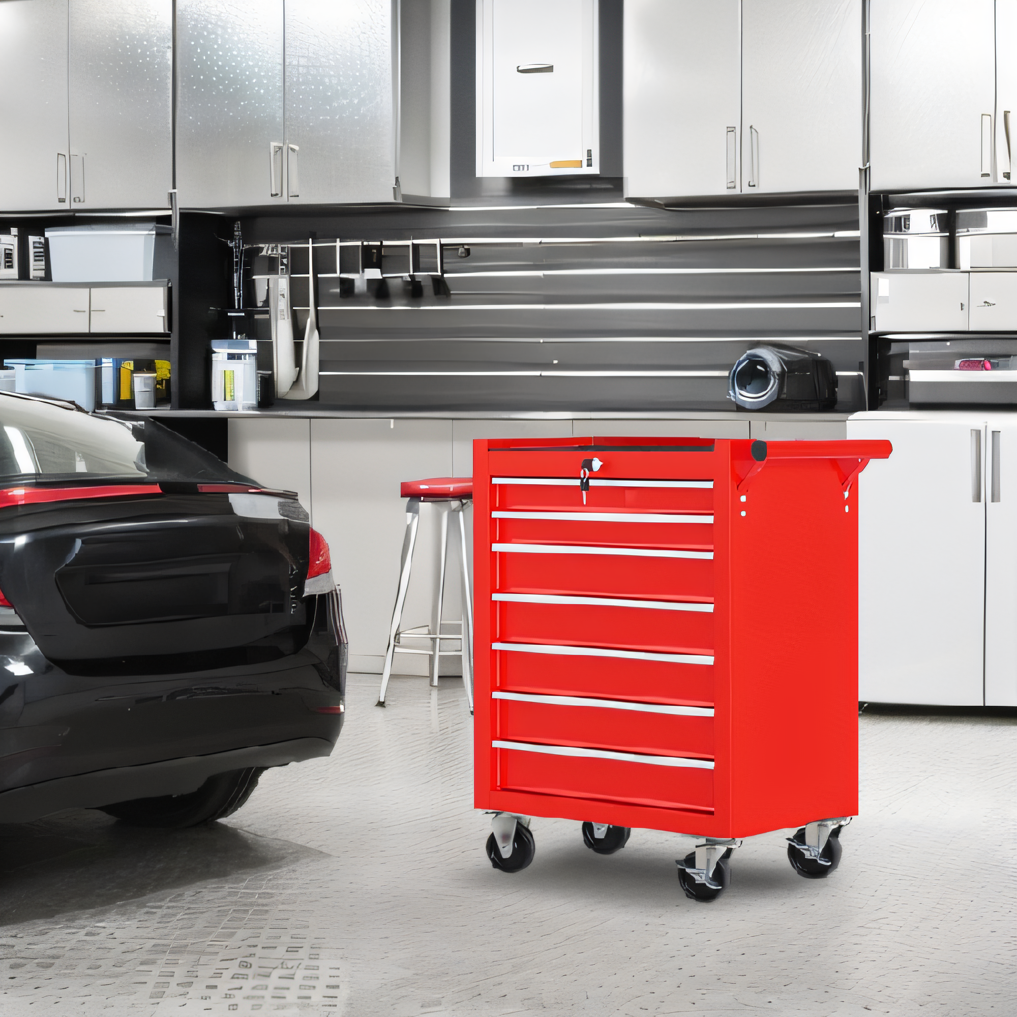 Chariot à outils roulant 7 tiroirs avec roues - Rangement garage