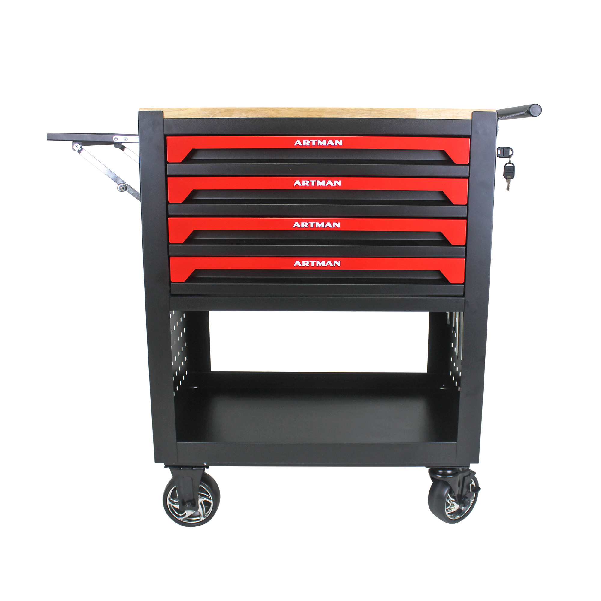 Chariot à outils 4 tiroirs avec roues et plateau bois