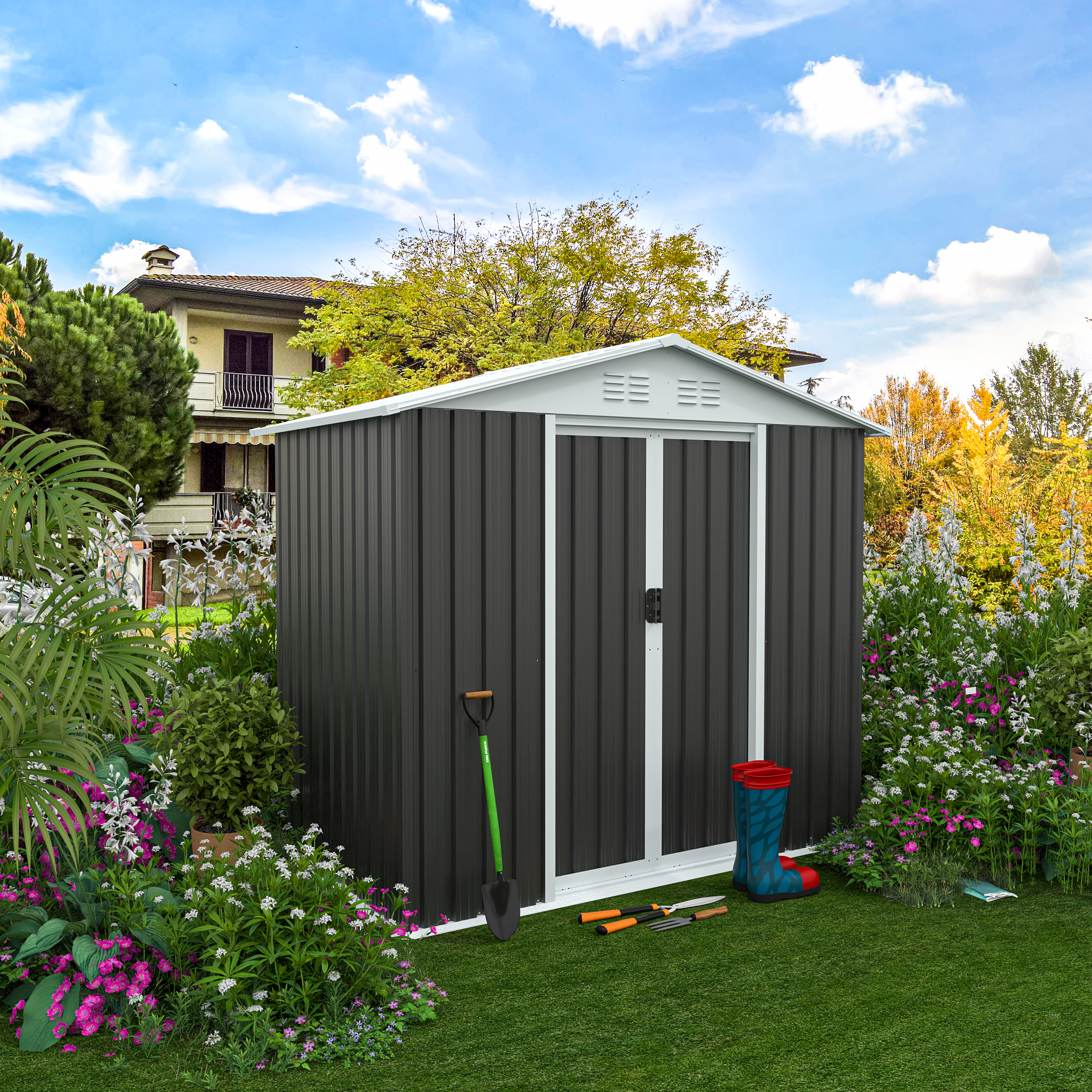 Cabanon rangement extérieur 6 x 4 pi, toit gris