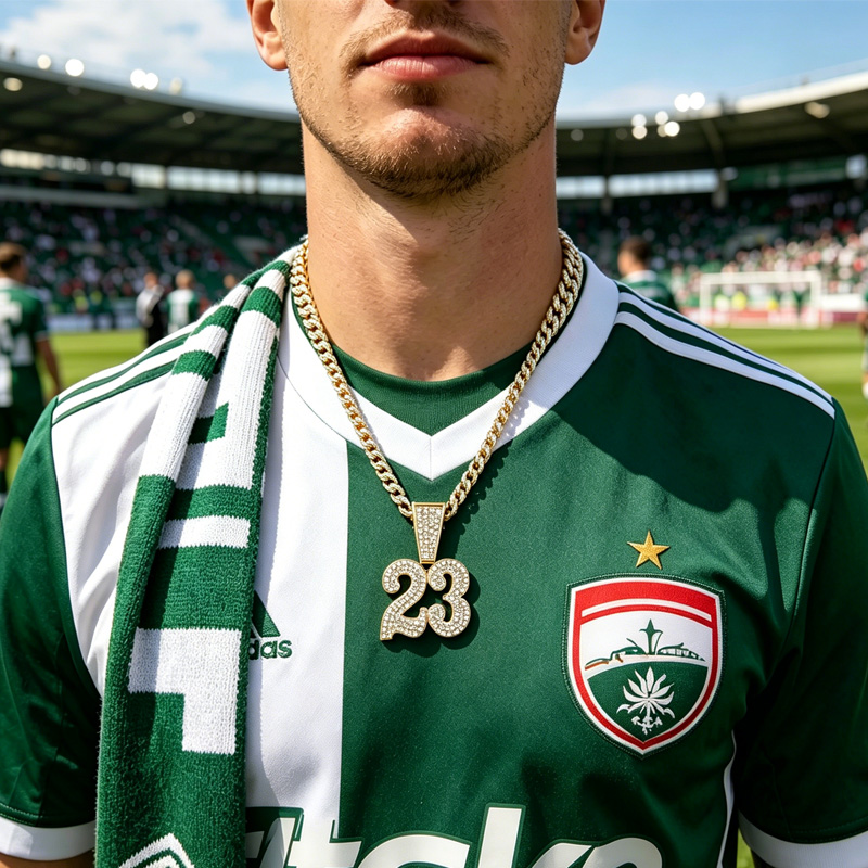 Collier pendentif football 13mm chaîne numéro 23 strass