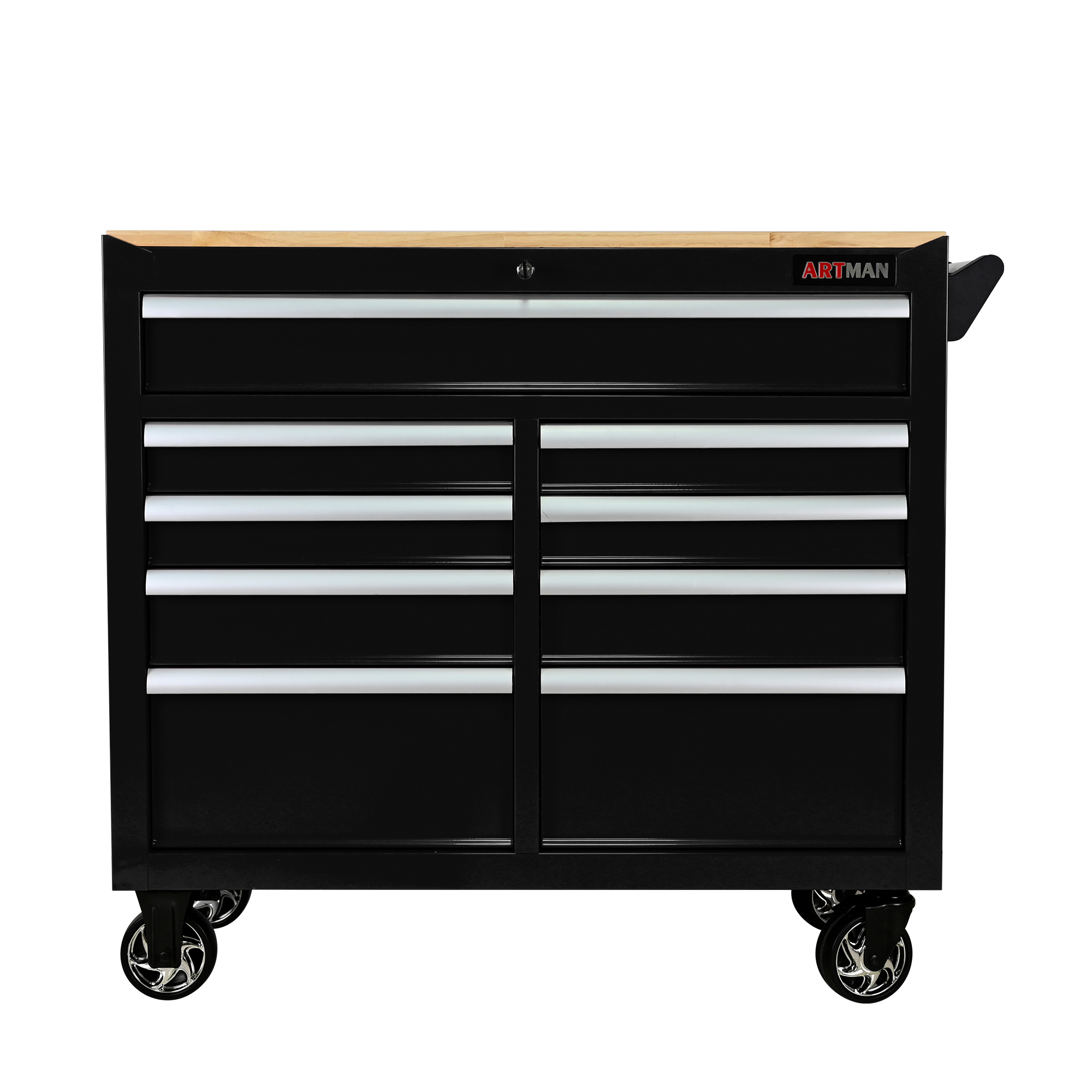 Chariot à outils 9 tiroirs avec roues et plateau bois