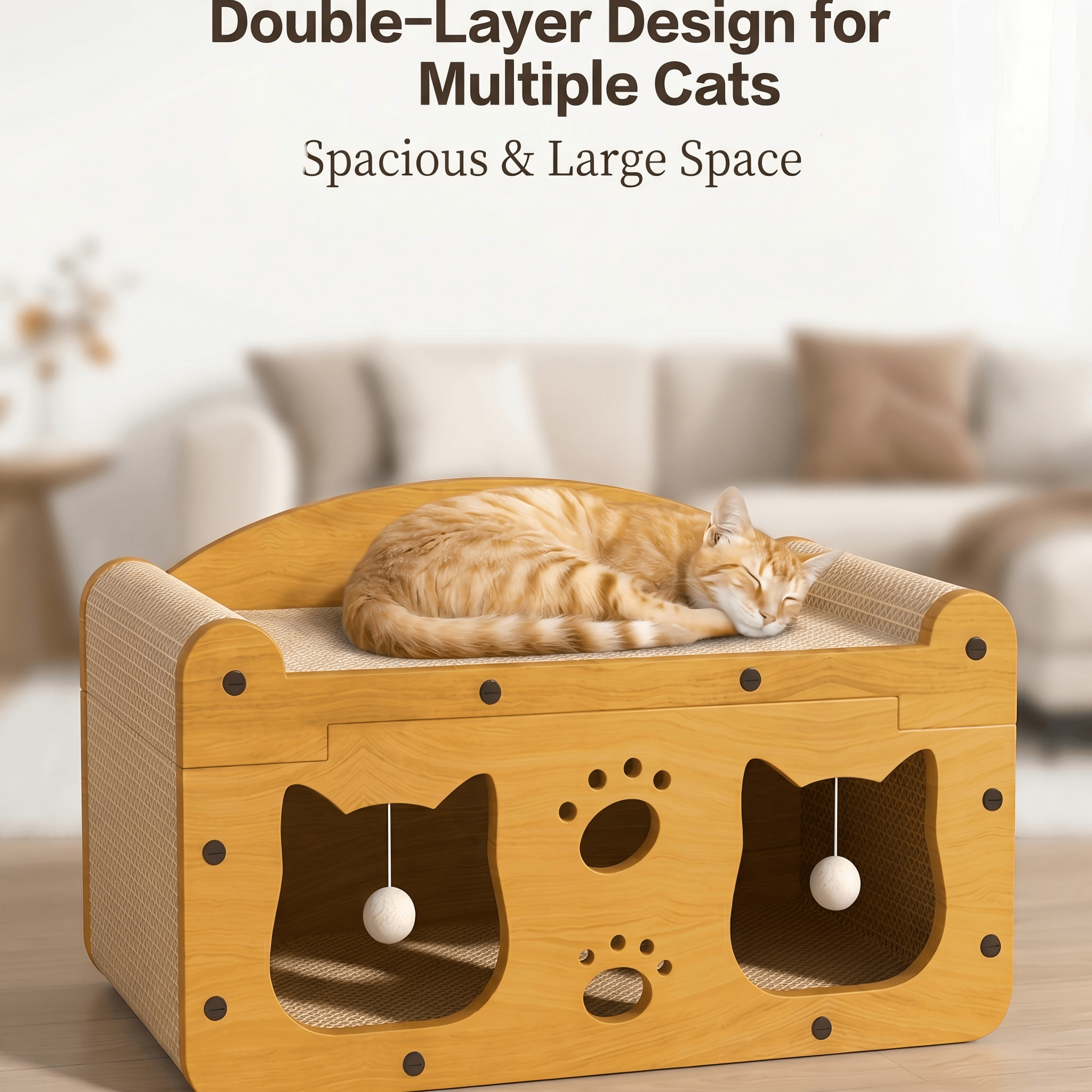 Villa chat double couche avec balles interactives