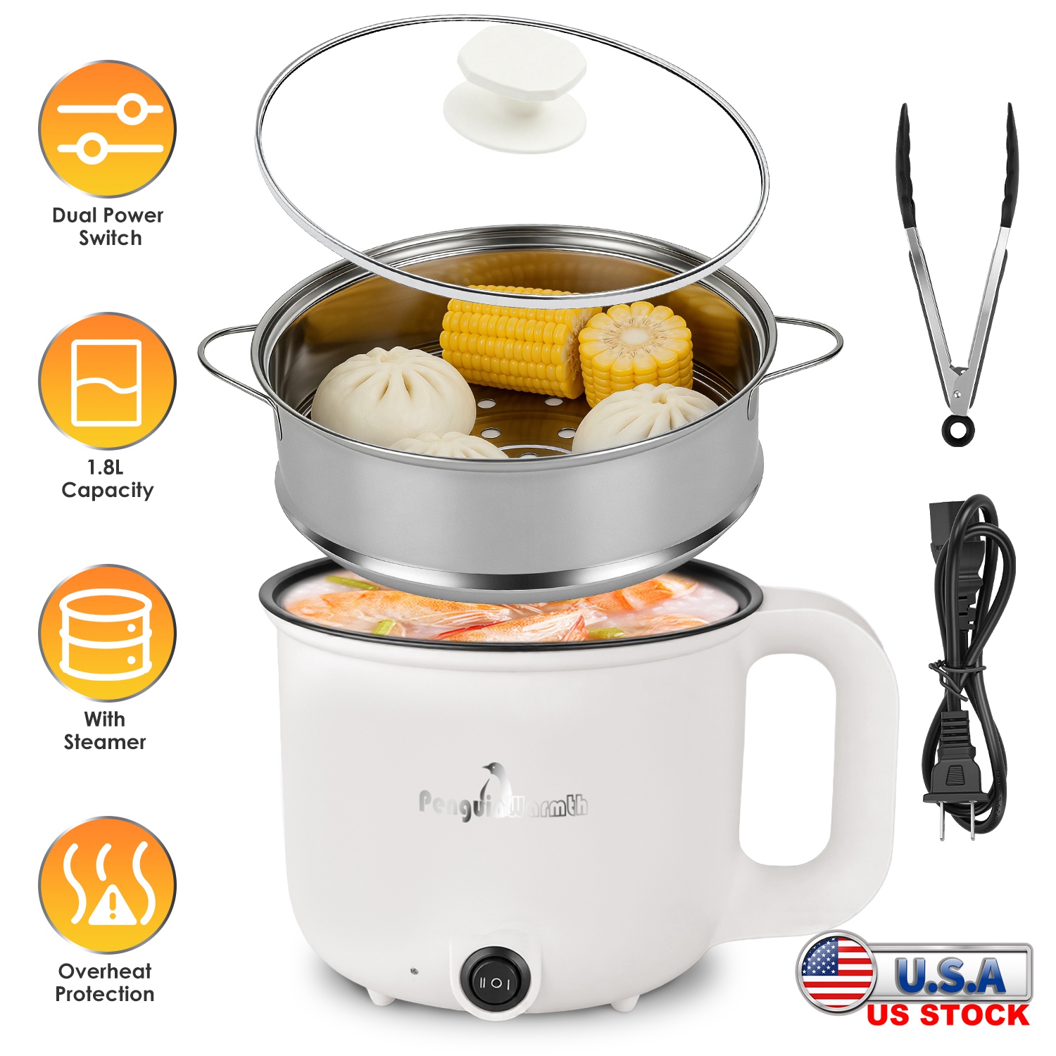 Chaudron électrique 1,8L mini portable 300W 600W protection surchauffe